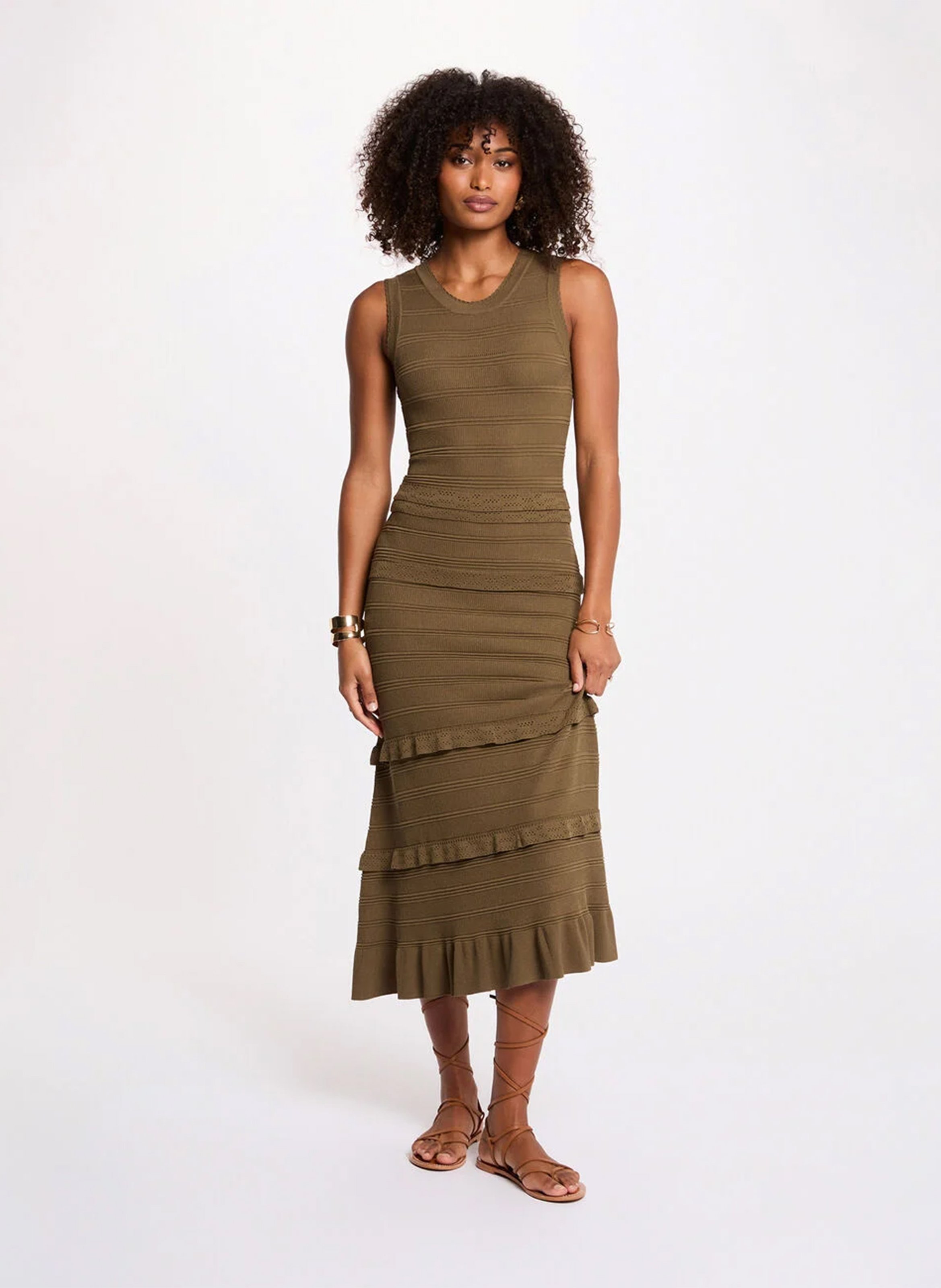 Long round-neck knit dress MORGAN Green