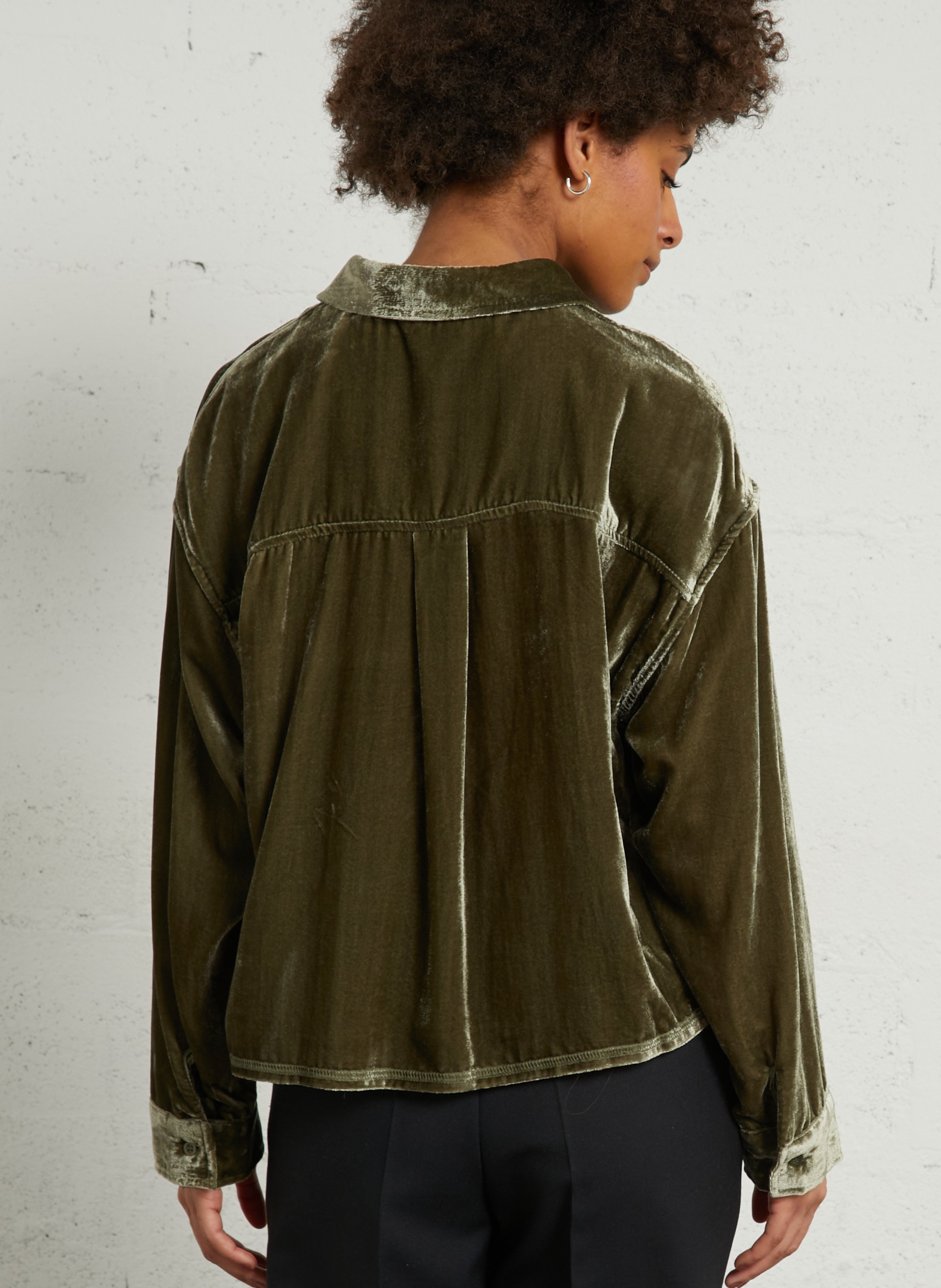 Gerade geschnittenes Hemd mit klassischem Kragen aus Samt AMERICAN VINTAGE Braun