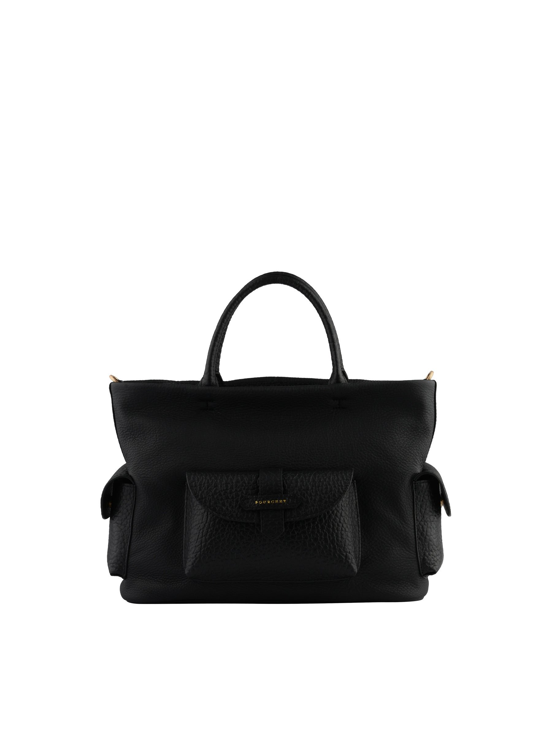 Calfskin leather handbag POURCHET Black