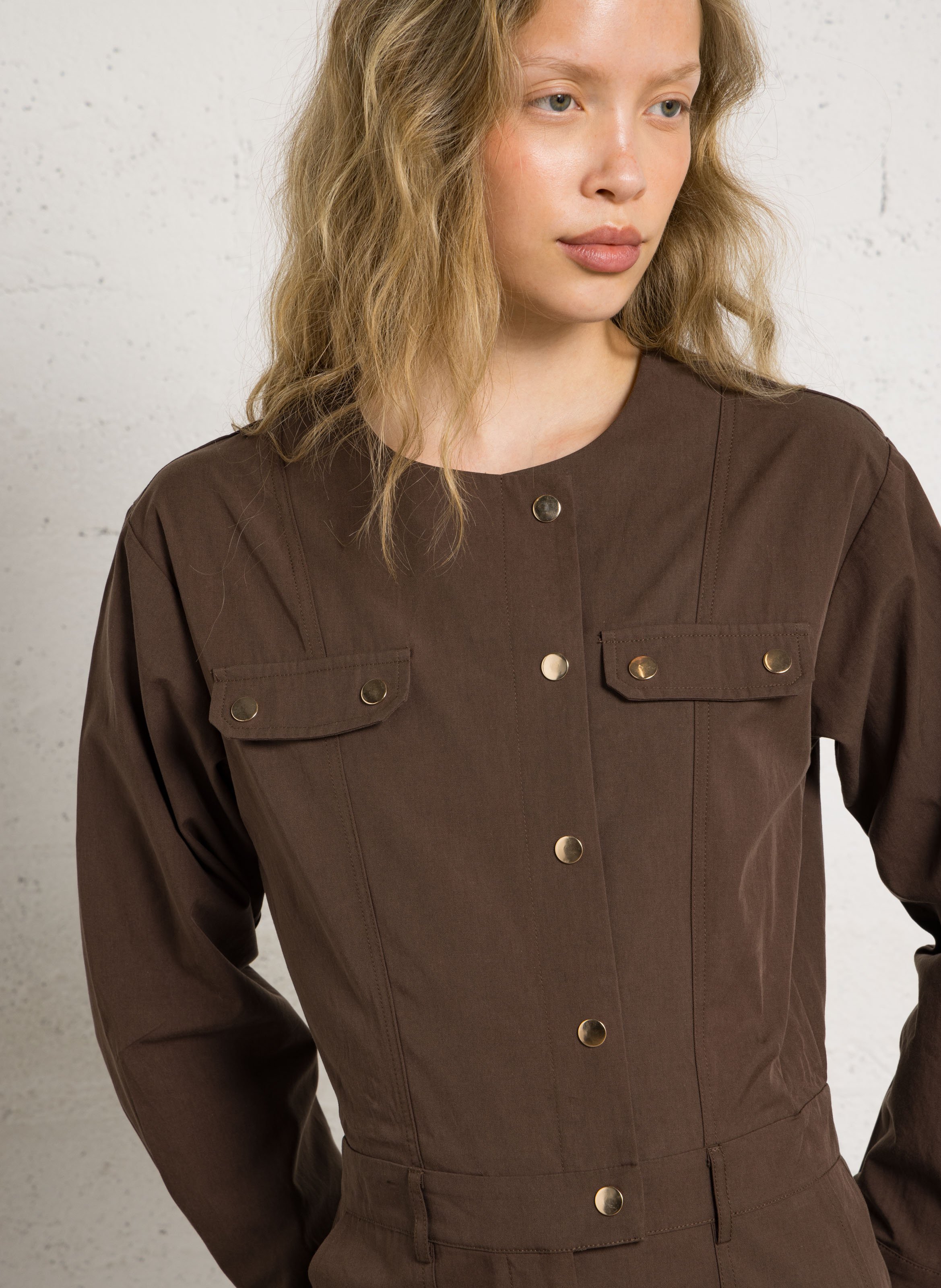 Combinaison large en coton mélangé Marron