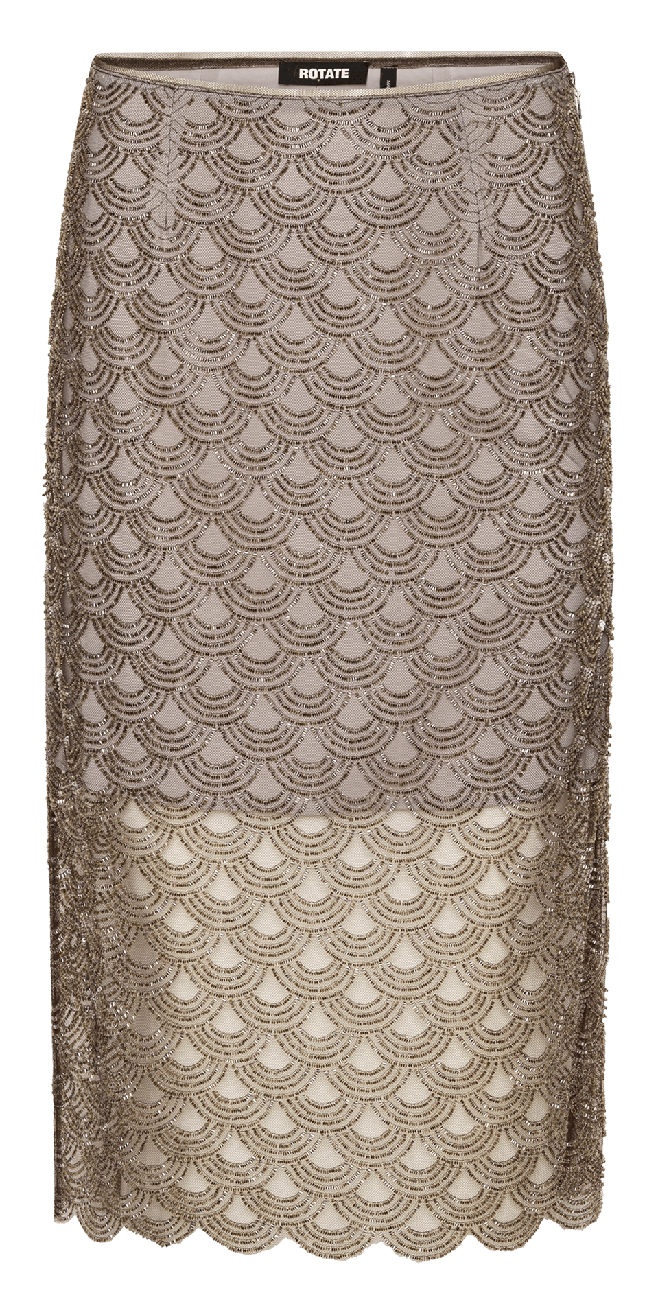 Jupe midi en transparence et perles ROTATE Gris