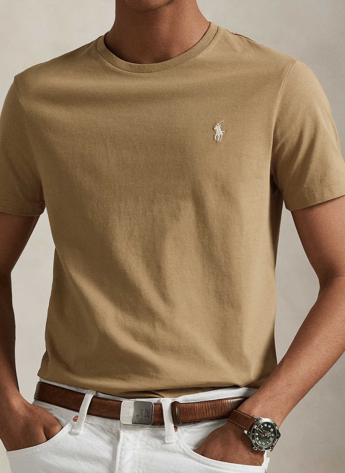 Rundhals-T-Shirt aus Baumwolle, Slim Fit POLO RALPH LAUREN Beige