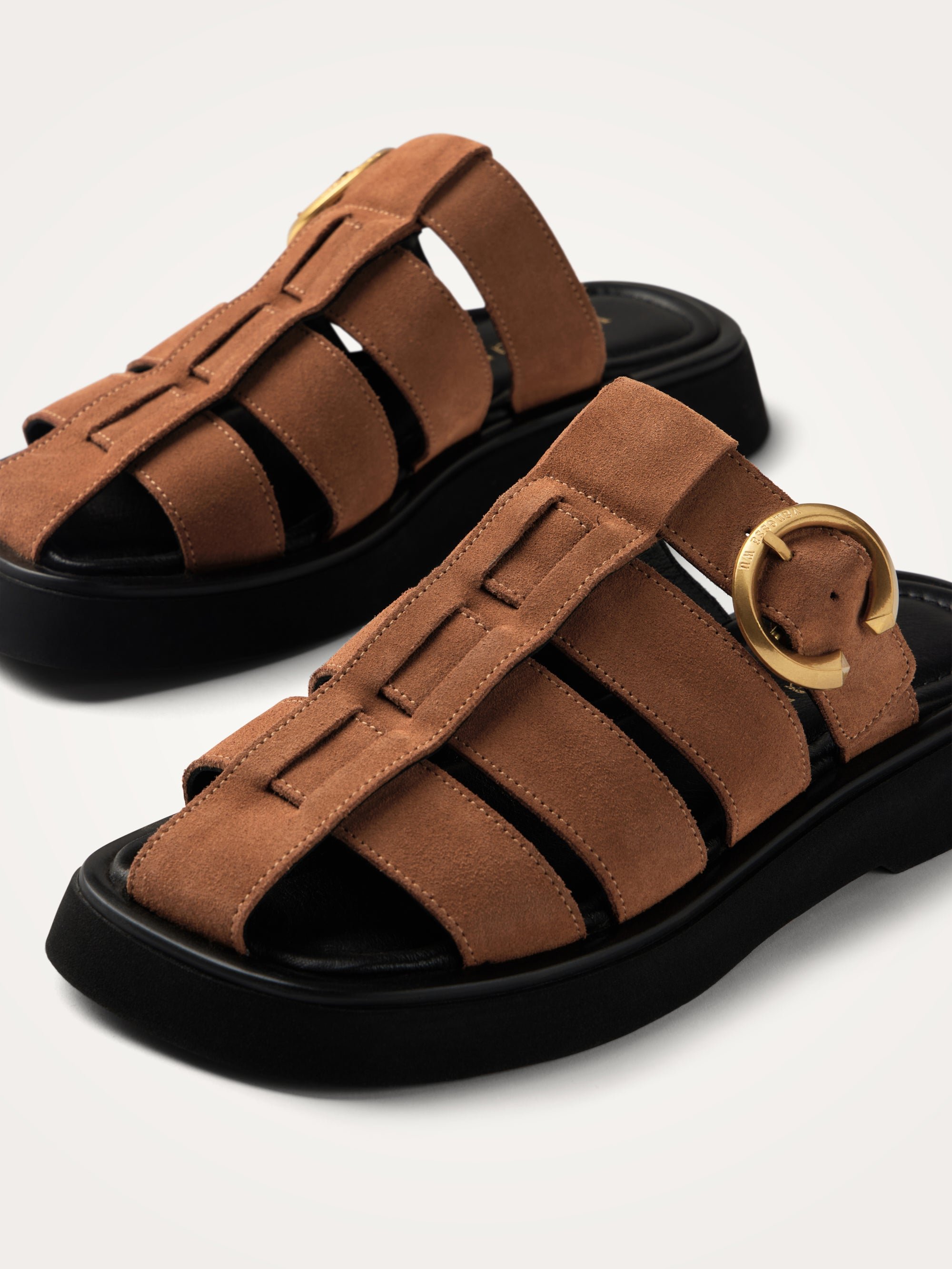 Flat multi-strap leather mules with metallic effect VANESSA WU Brown