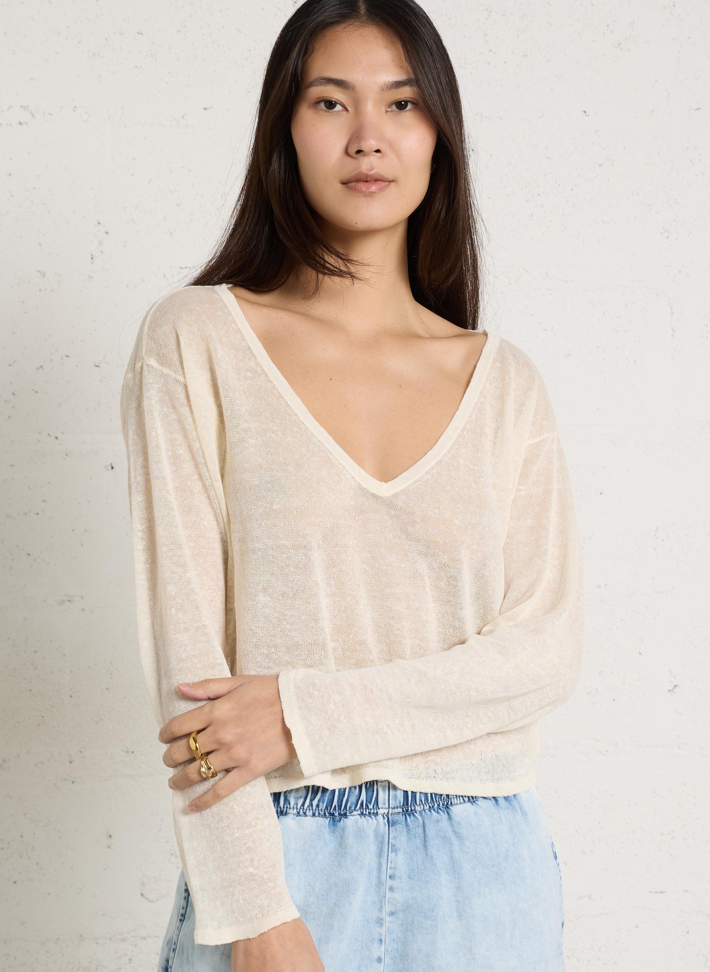 Cropped trui van linnen  AMERICAN VINTAGE Beige