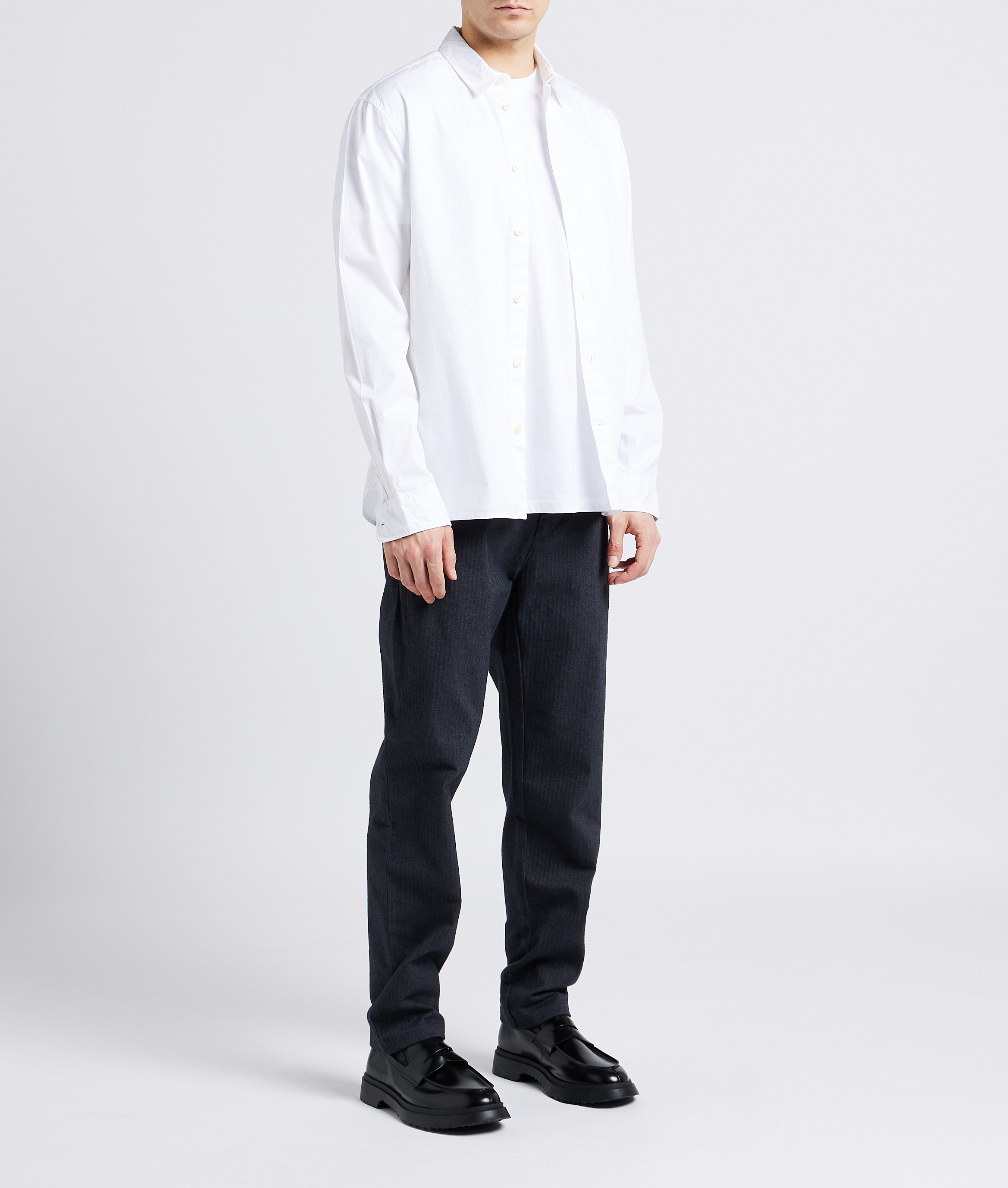 Rechte blouse van biokatoen met klassieke kraag KNOWLEDGE COTTON APPAREL Wit