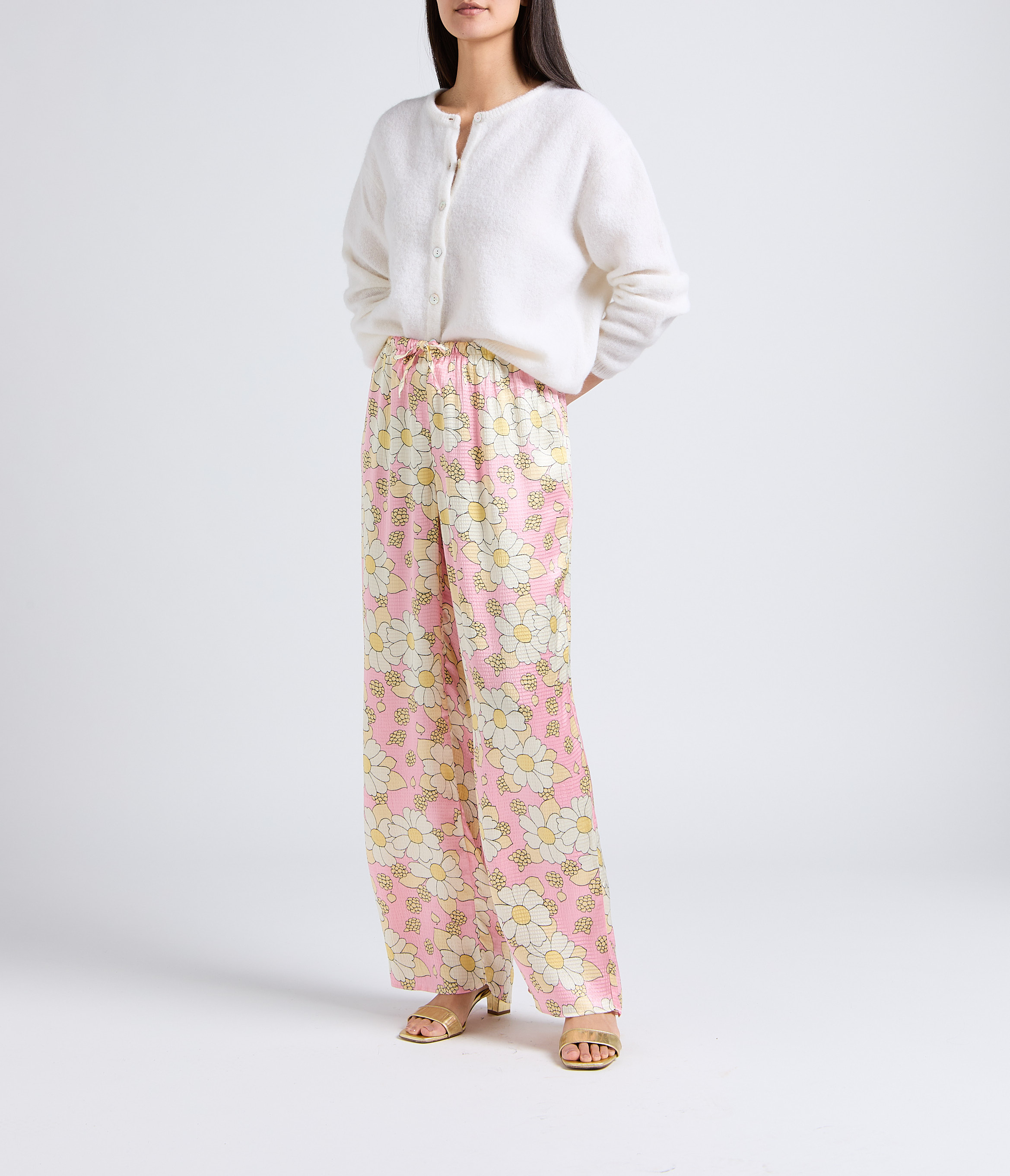 Wollmix-Strickjacke mit Rundhalskragen AMERICAN VINTAGE Weiss