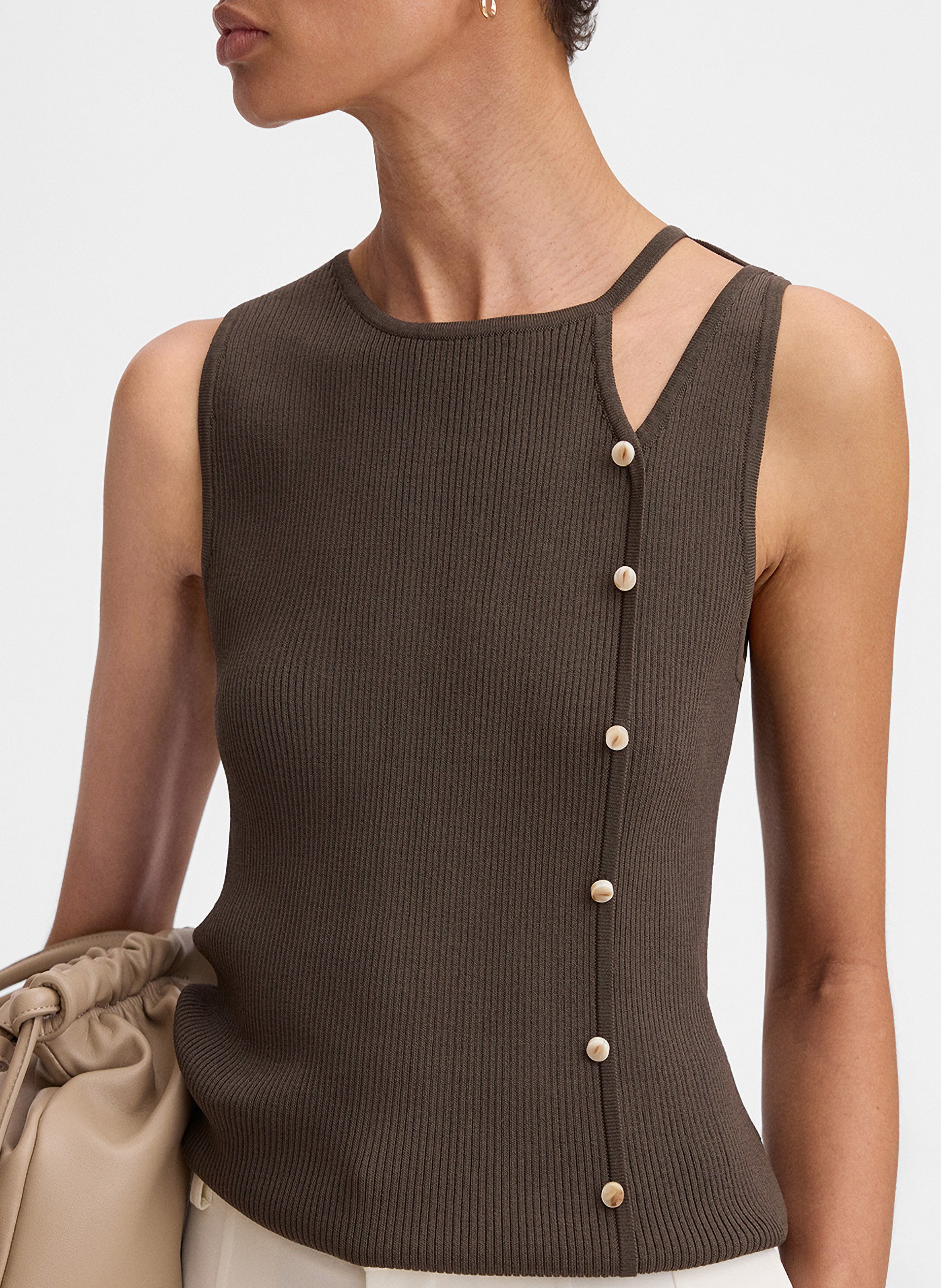 Rechte top van tricot met ronde hals SIMORRA Bruin