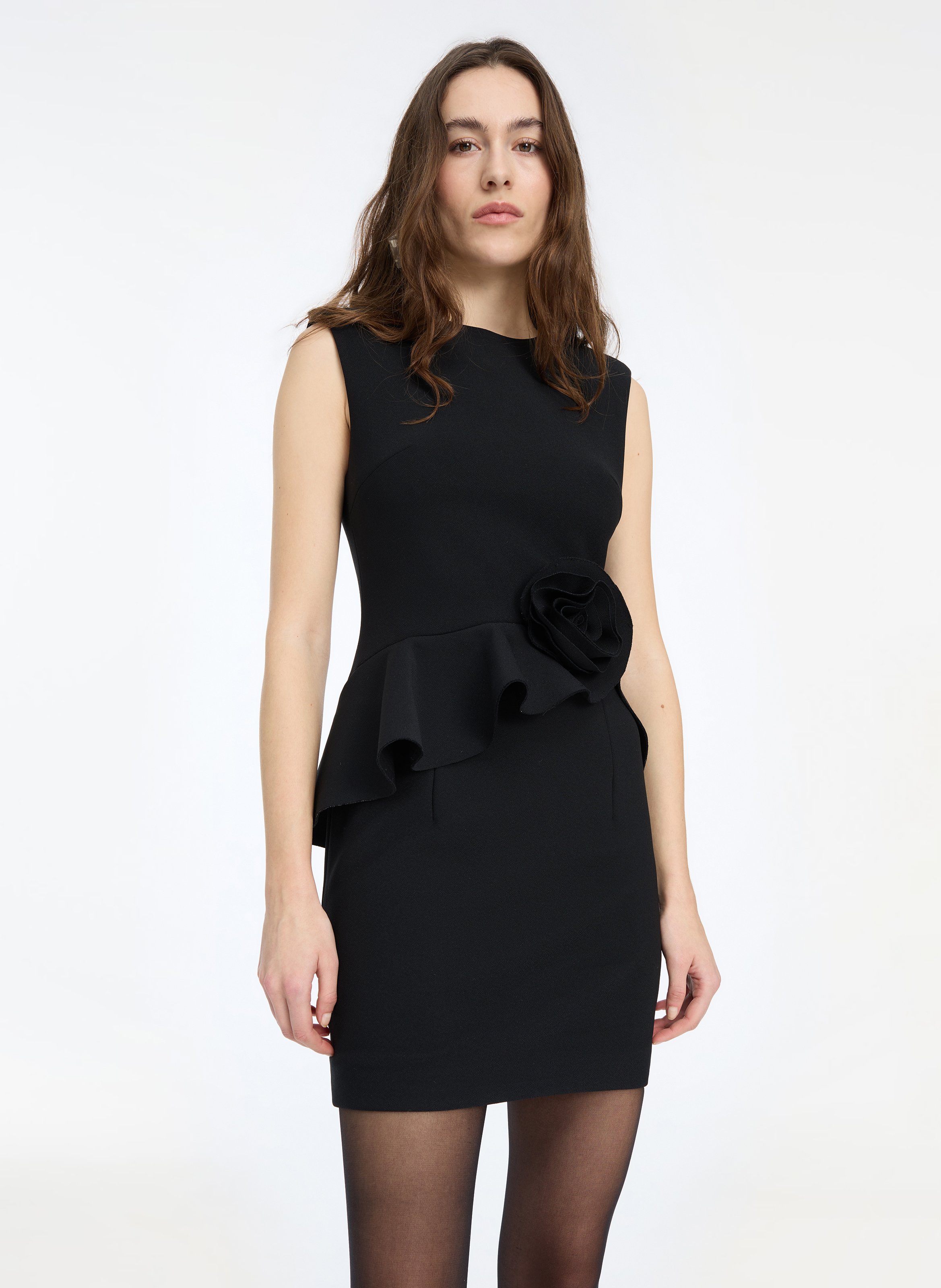 Short form-fitting round-neck dress ROTATE Black