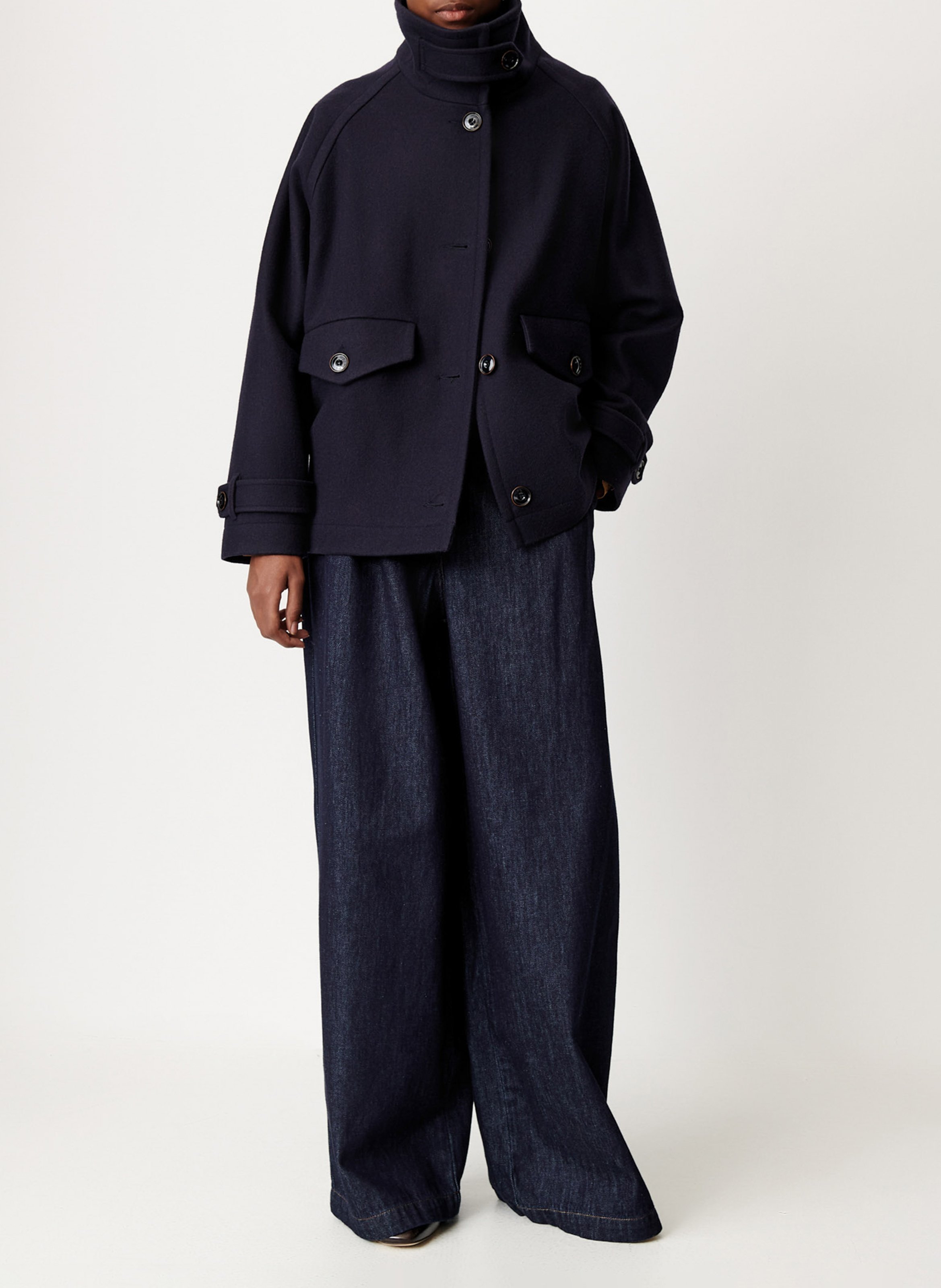 Manteau court col montant en laine mélangée SESSUN Bleu