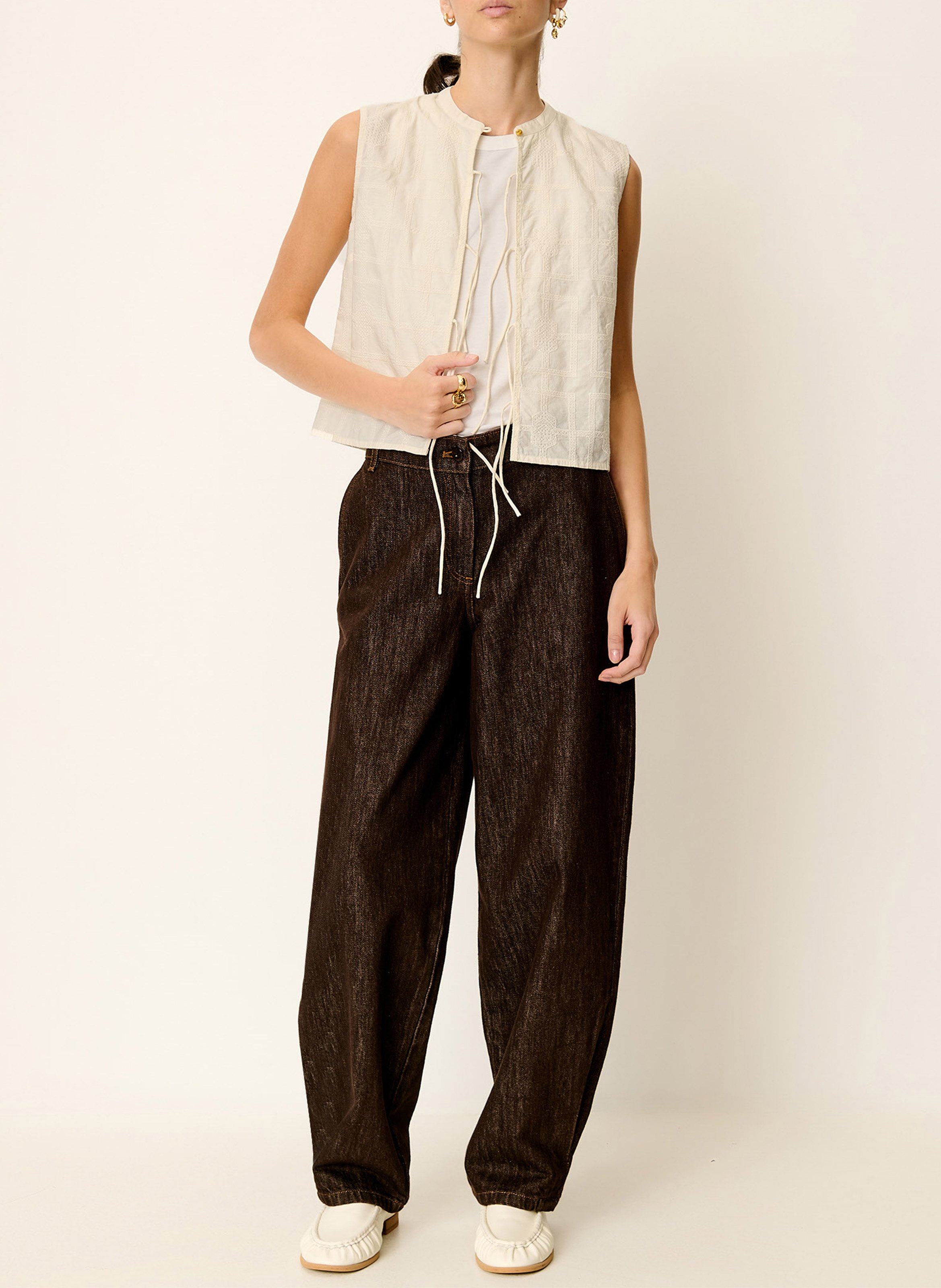 Top sans manches à motif résille SESSUN Beige