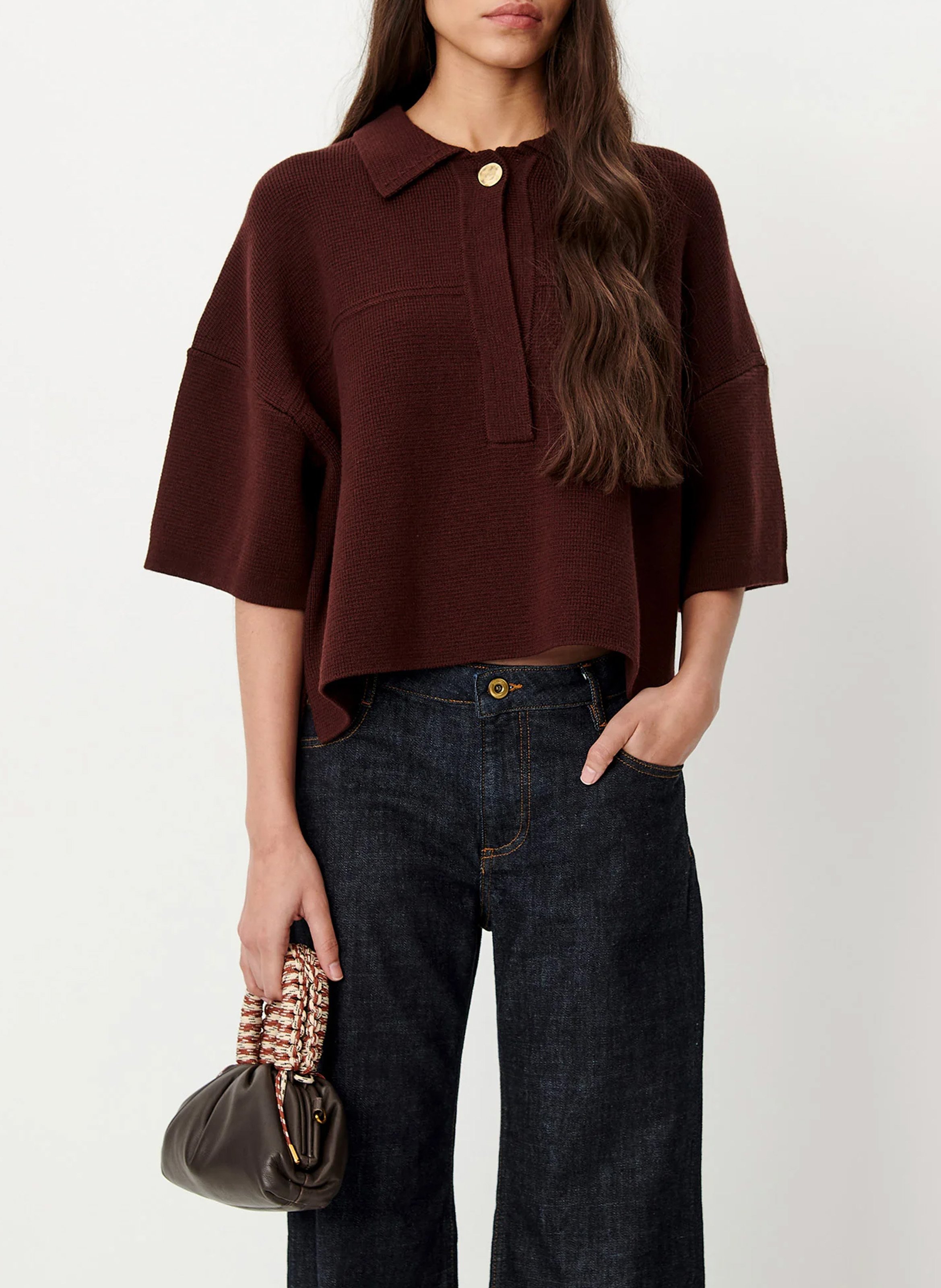 Pull polo oversize en maille SESSUN Marron