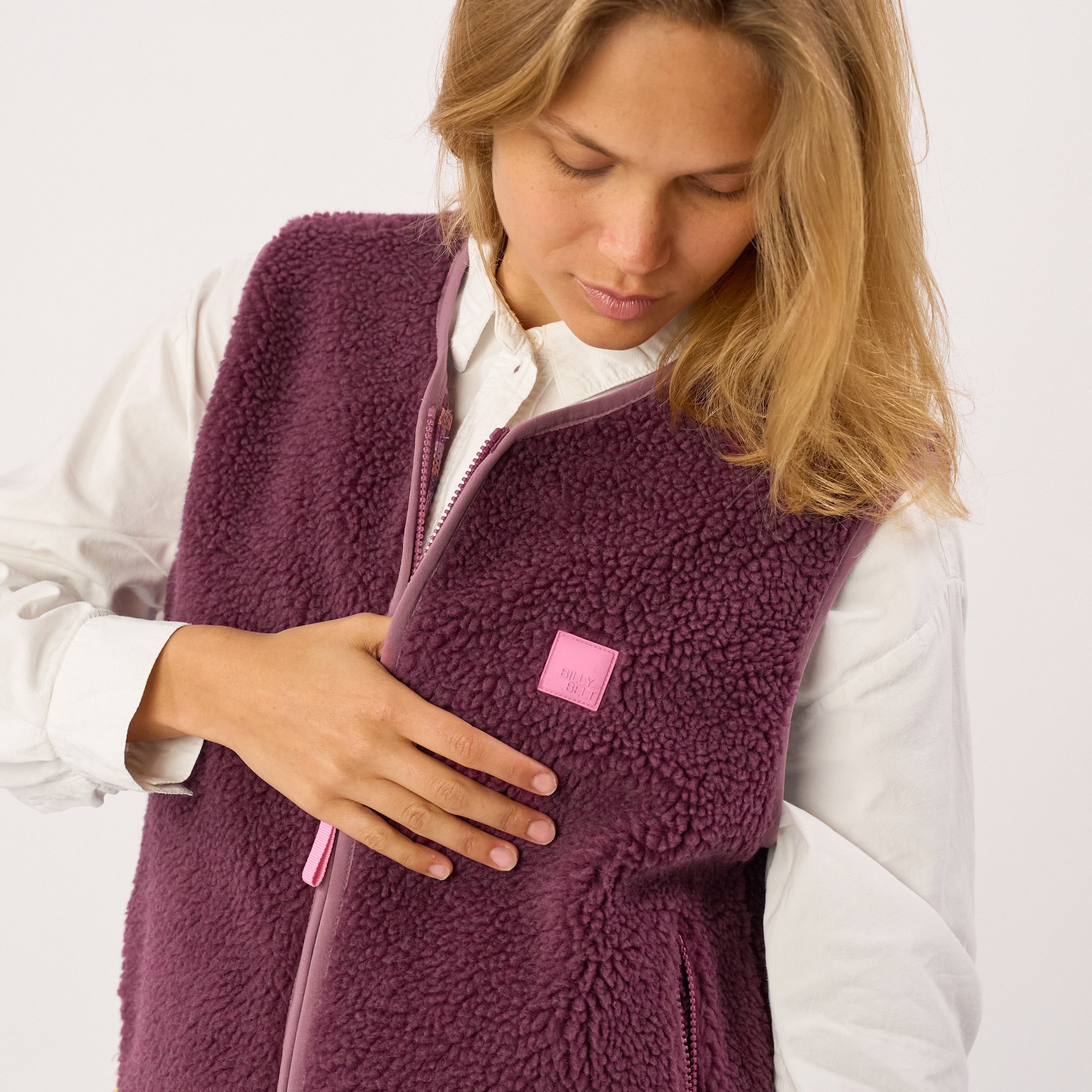 Sleeveless Sherpa Zip-Up Vest BILLYBELT Purple