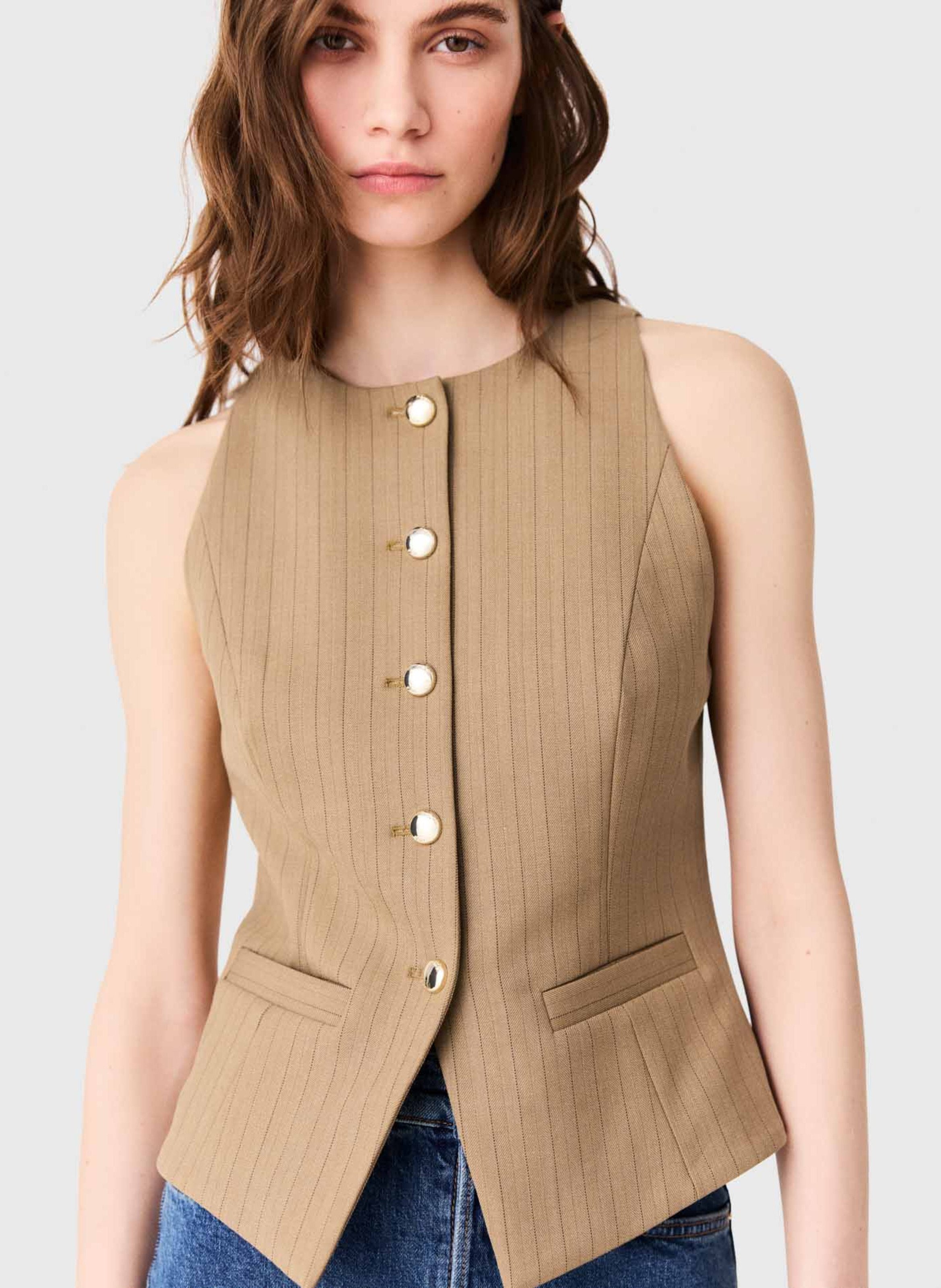 Gilet cintré en laine mélangée MAJE Beige