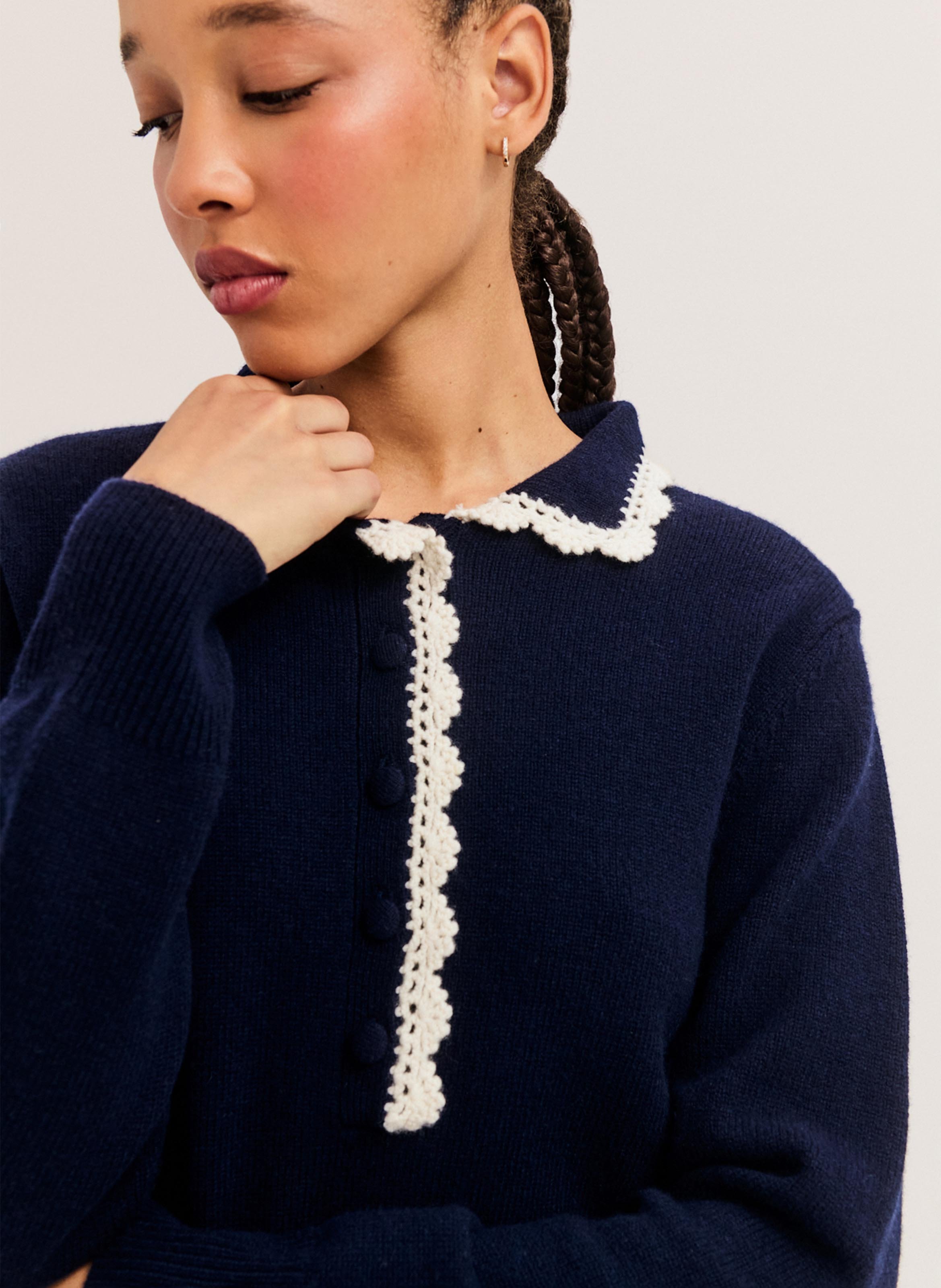 Pull à col boutonné en laine  PABLO Bleu