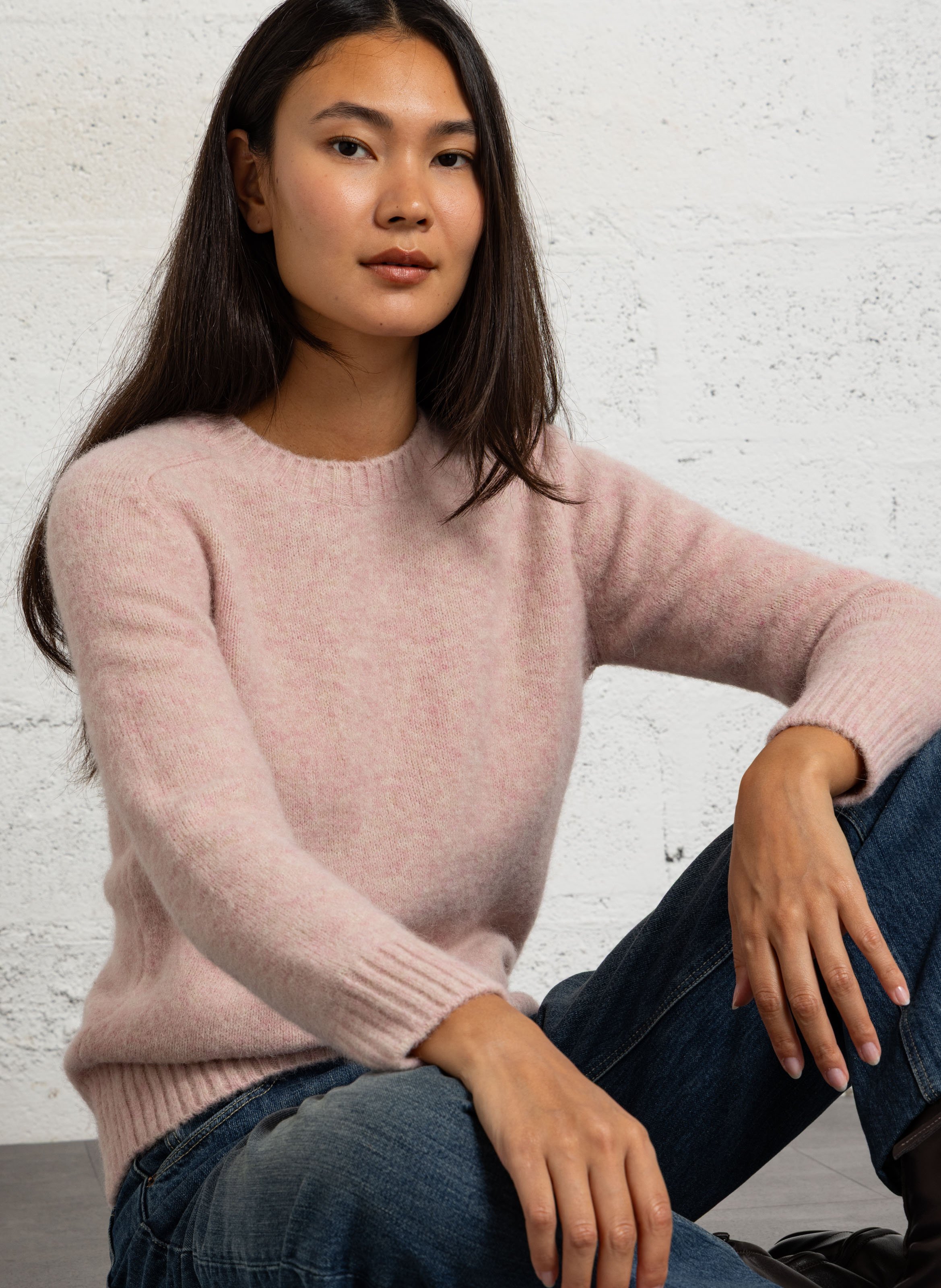 Oversize round-neck knit sweater SOEUR Pink