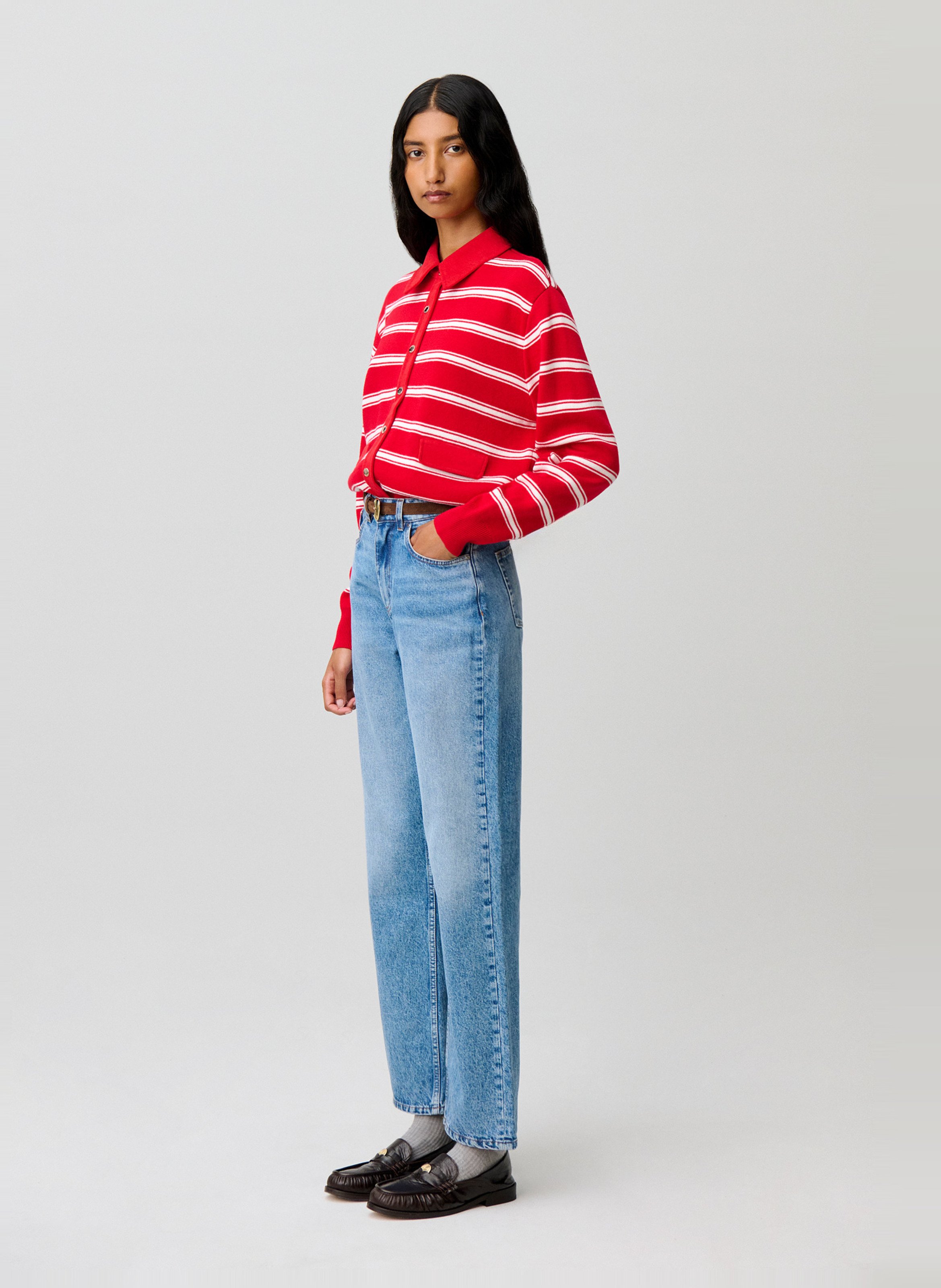Cardigan col classique à rayures | Rouge CLAUDIE PIERLOT Femme