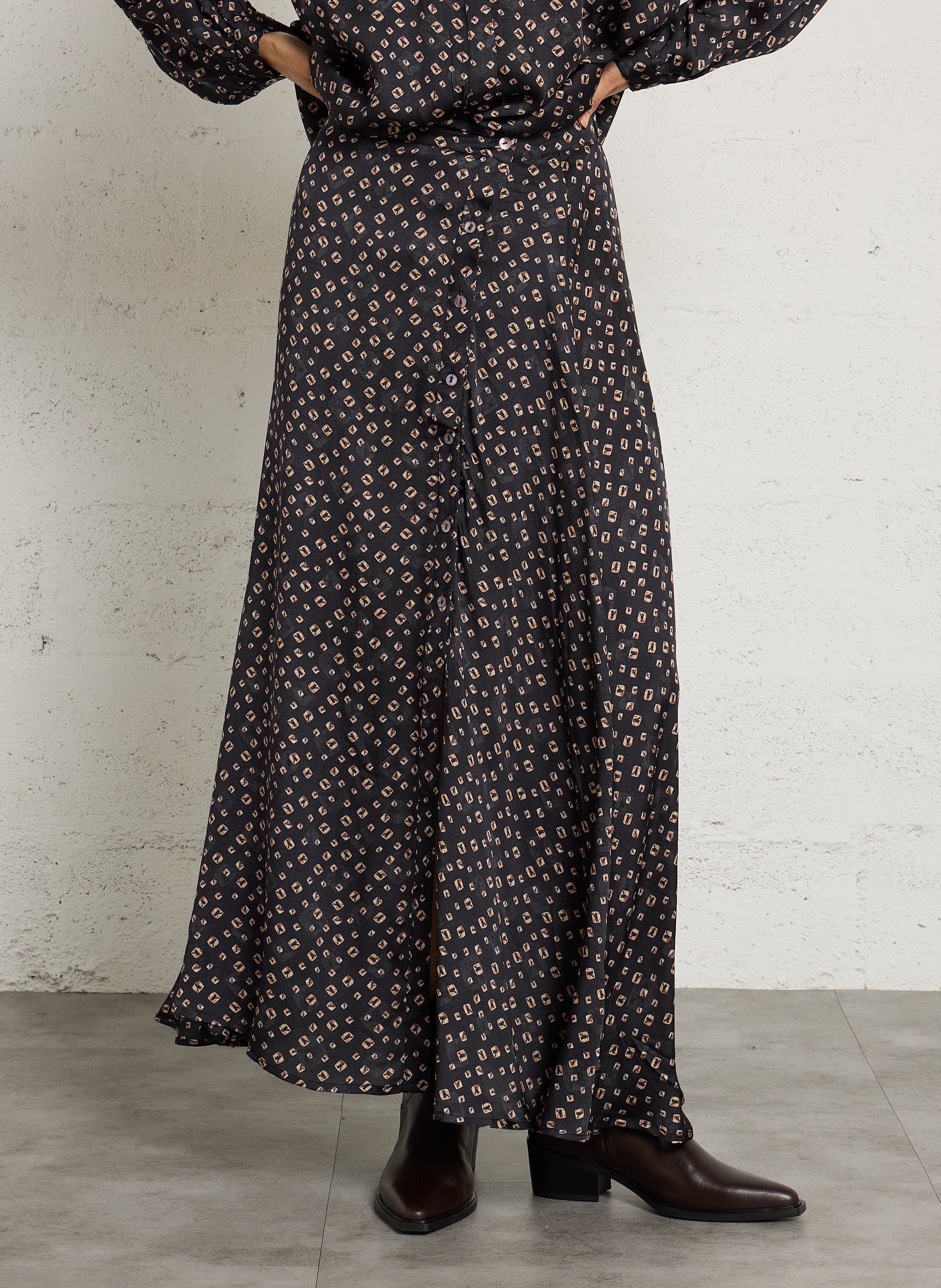 Lange, rechte rok met print MAISON HOTEL Bruin