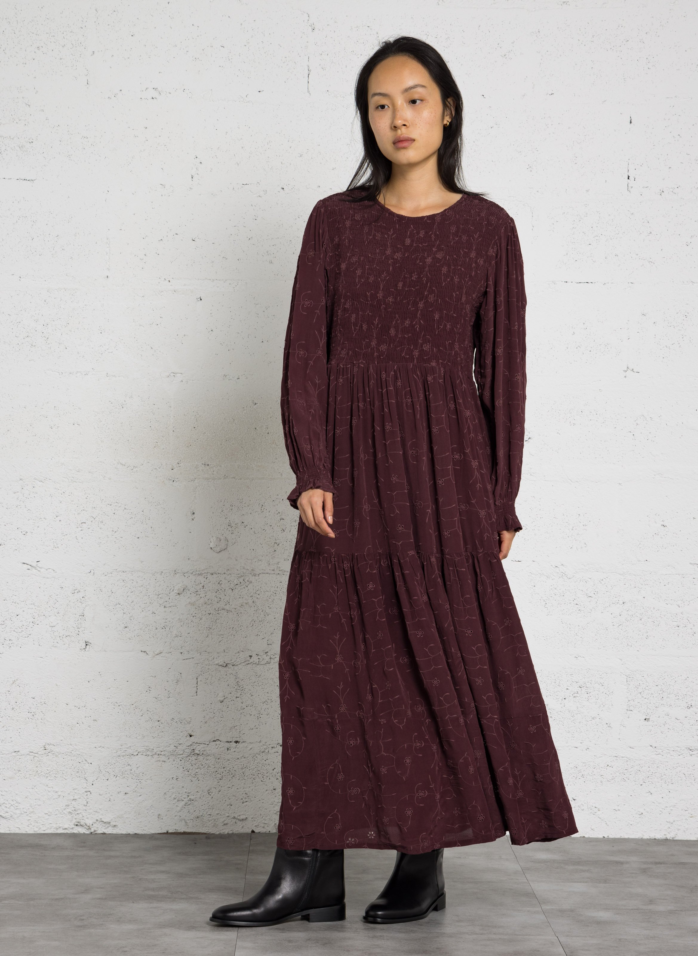 Robe longue à détails bordures en coton MAISON HOTEL Rose