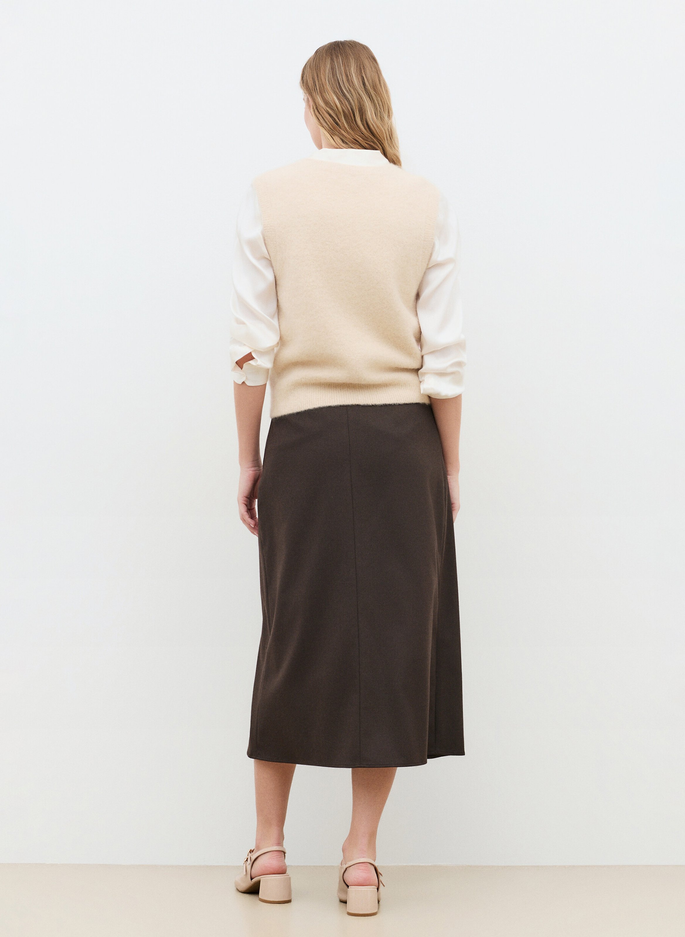 Pull sans manche droit en laine mélangée CAROLL Marron