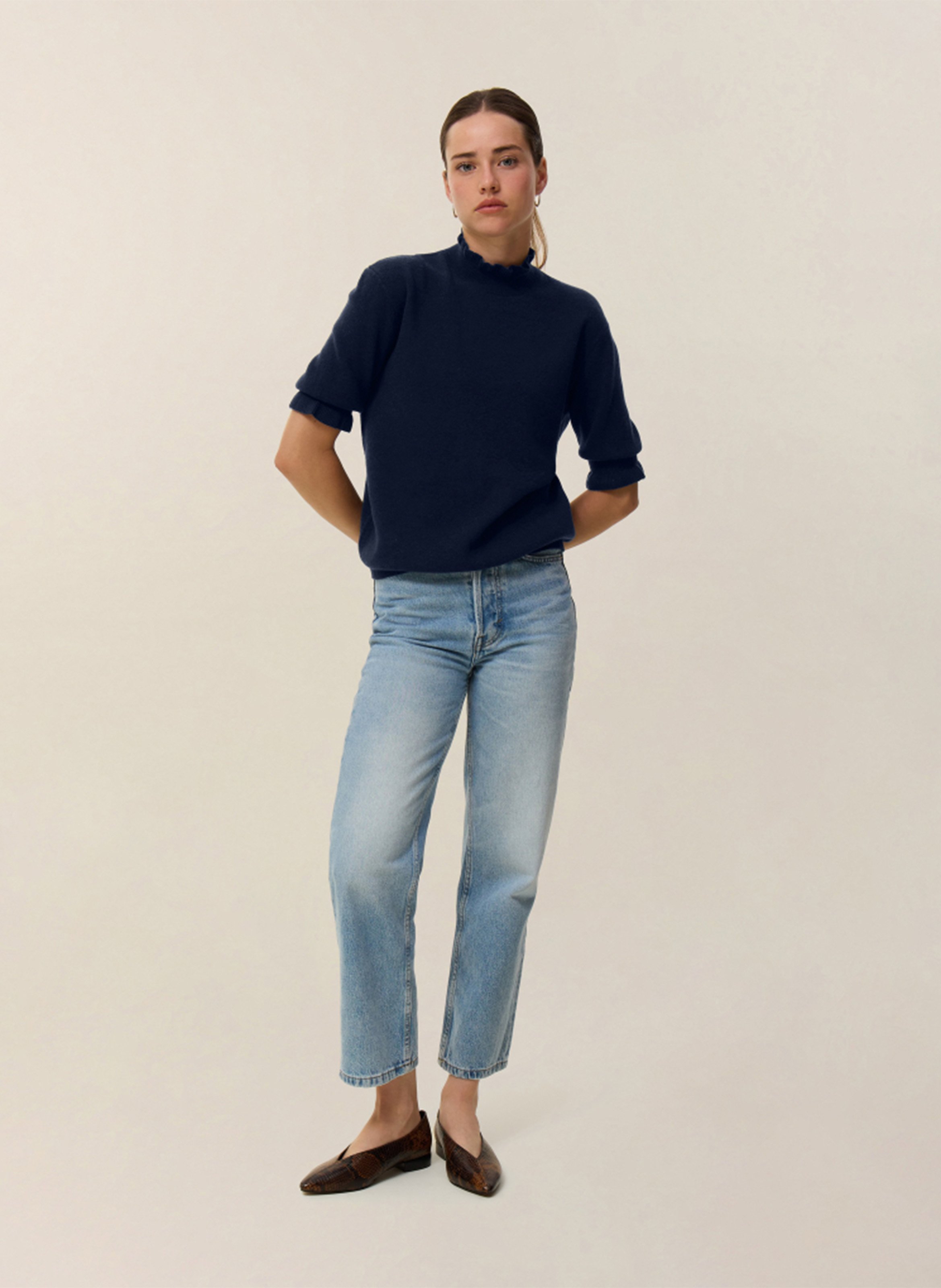 Straight-fit cashmere turtleneck with ruffled collar HIRCUS Blue