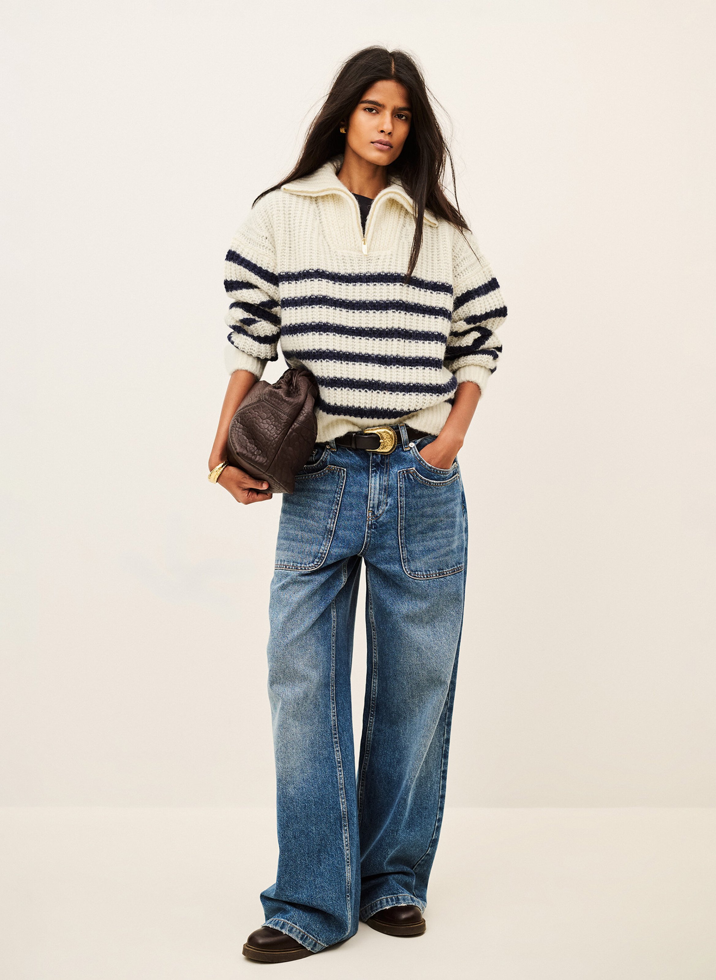 Pullover mit Zip-Kragen aus Woll-Mix | Blau BA&SH Damen
