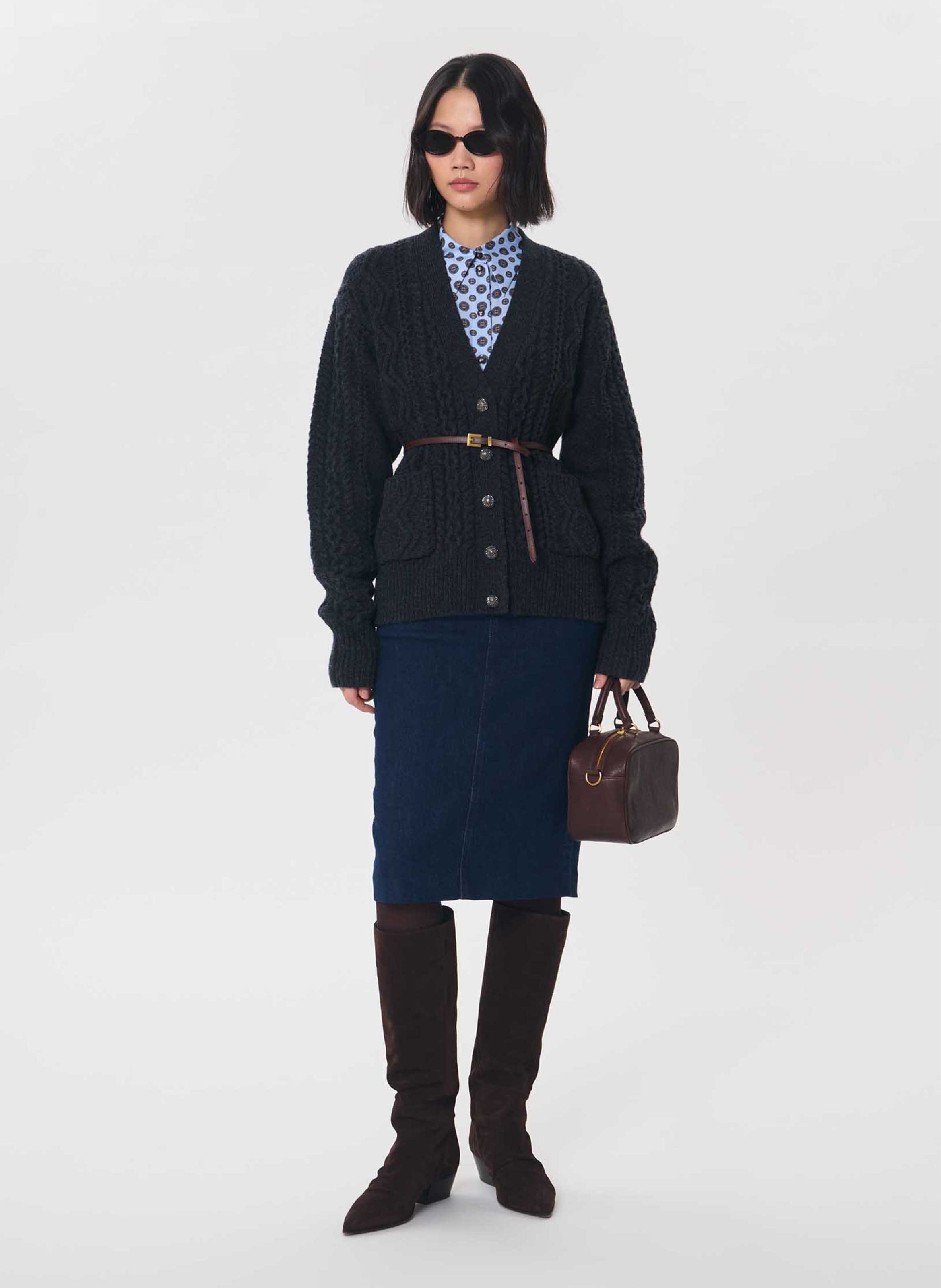 Jupe midi crayon en denim TARA JARMON Bleu
