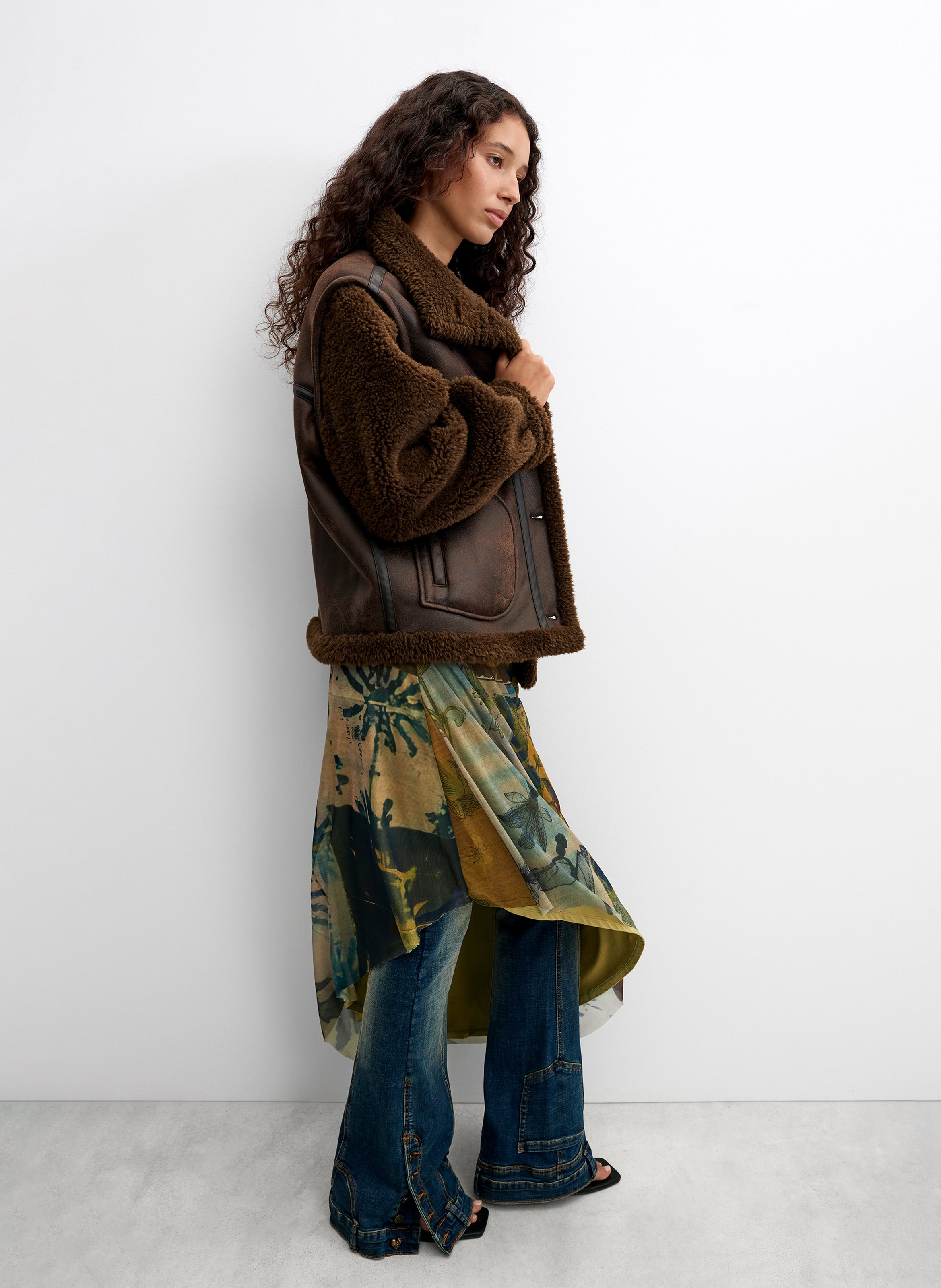 Oversized solid color button-up coat DESIGUAL Brown