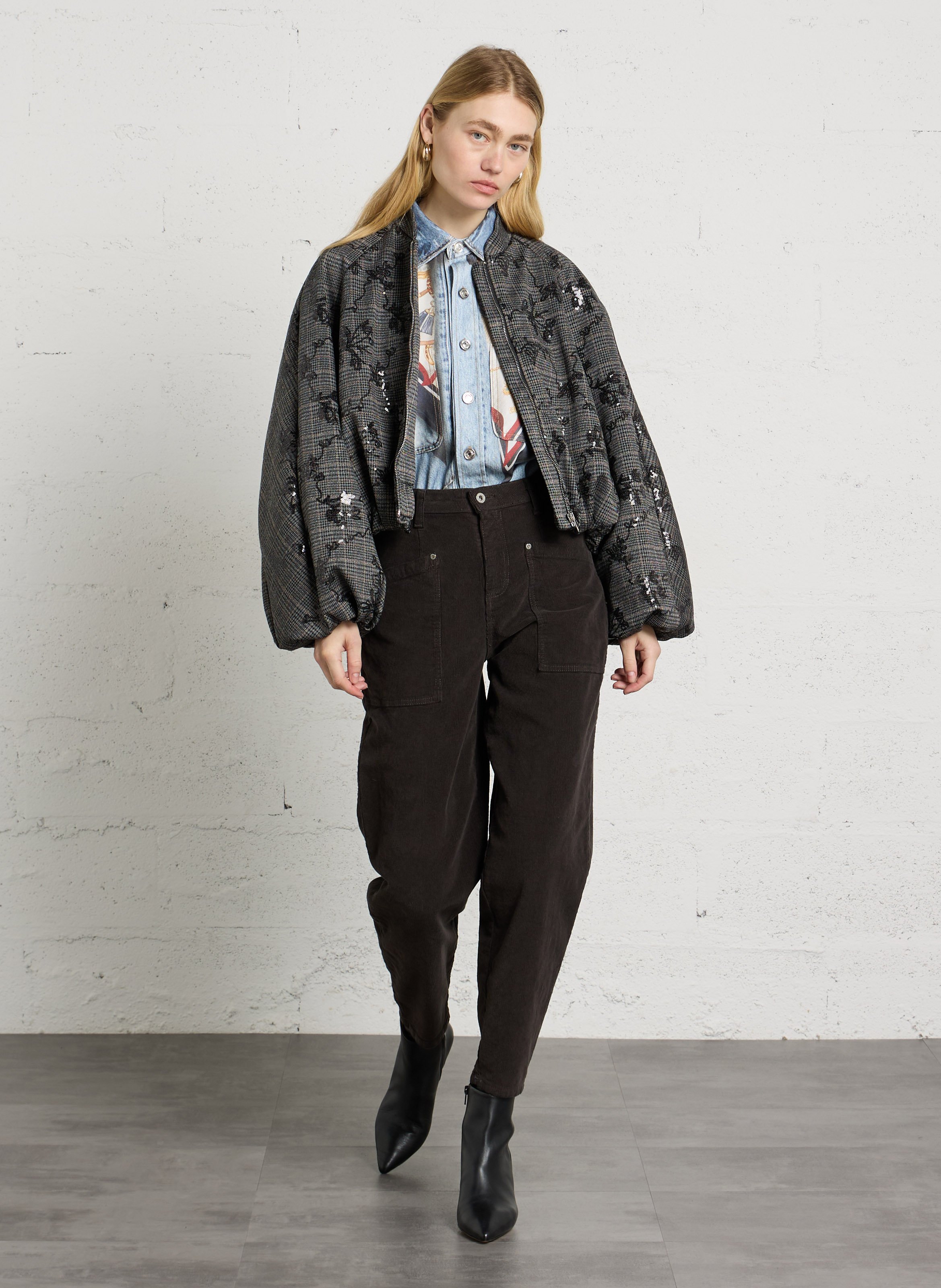 Sequinned cotton-blend bomber jacket IMPERIAL Grey