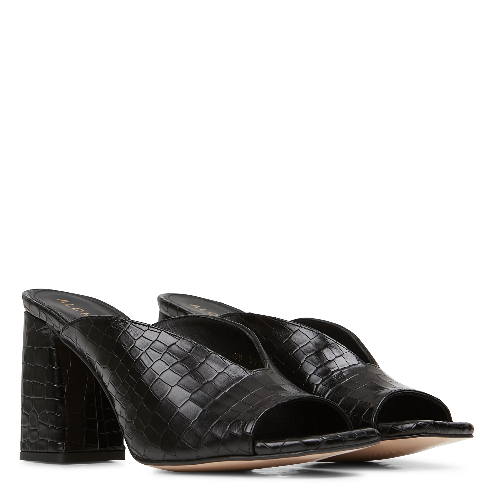 Mules à talon en cuir aspect croco ALOHAS Noir