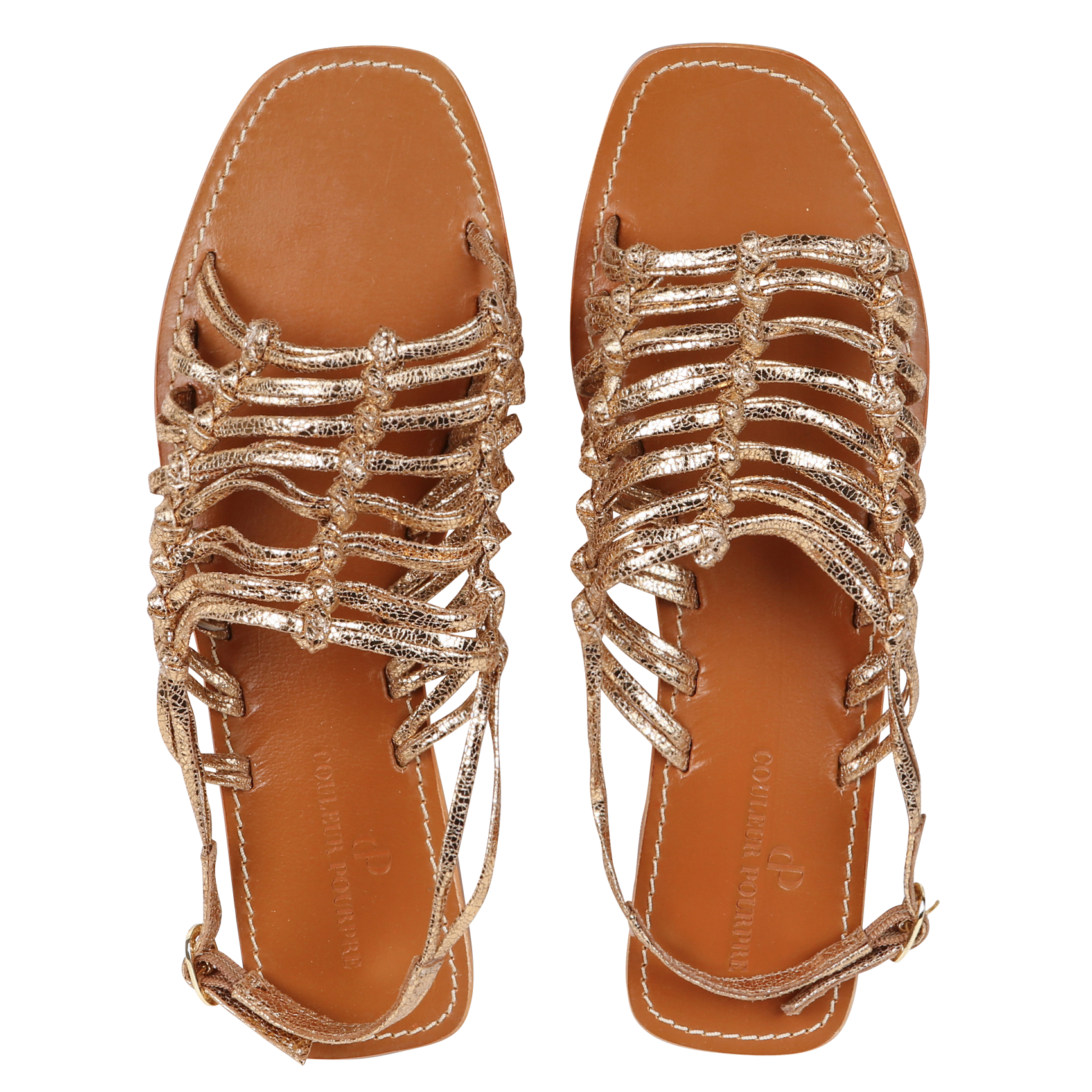 Metallic leather flat sandals COULEUR POURPRE Golden