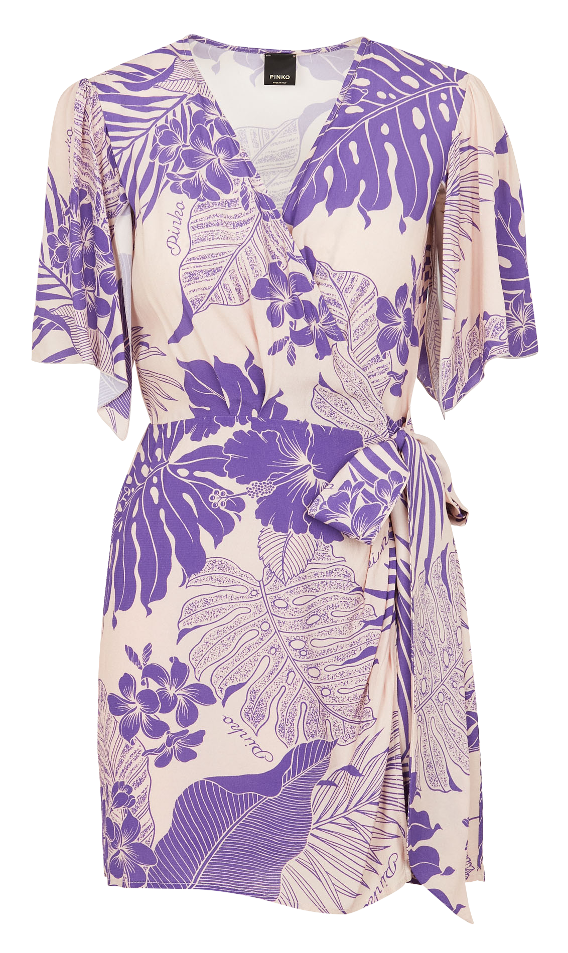 Short printed V-neck dress PINKO Purple