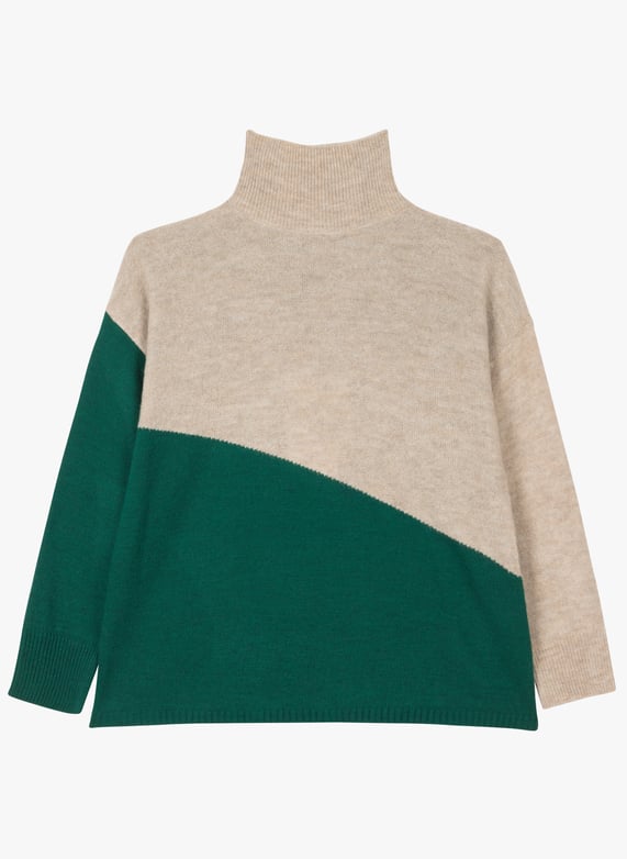Gebreide trui met opstaande kraag | materiaalblend | Groen by PERSONA by Marina Rinaldi Gebreide trui met opstaande kraag | materiaalblend Groen