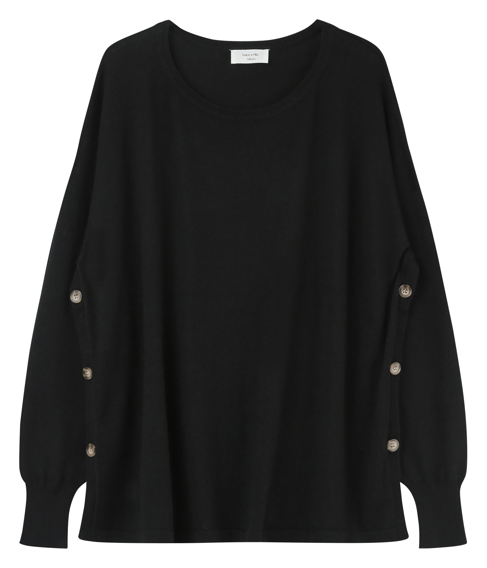 Oversized Round-neck Button-down Sweater Noir Grace Et Mila - Women | Place  des Tendances