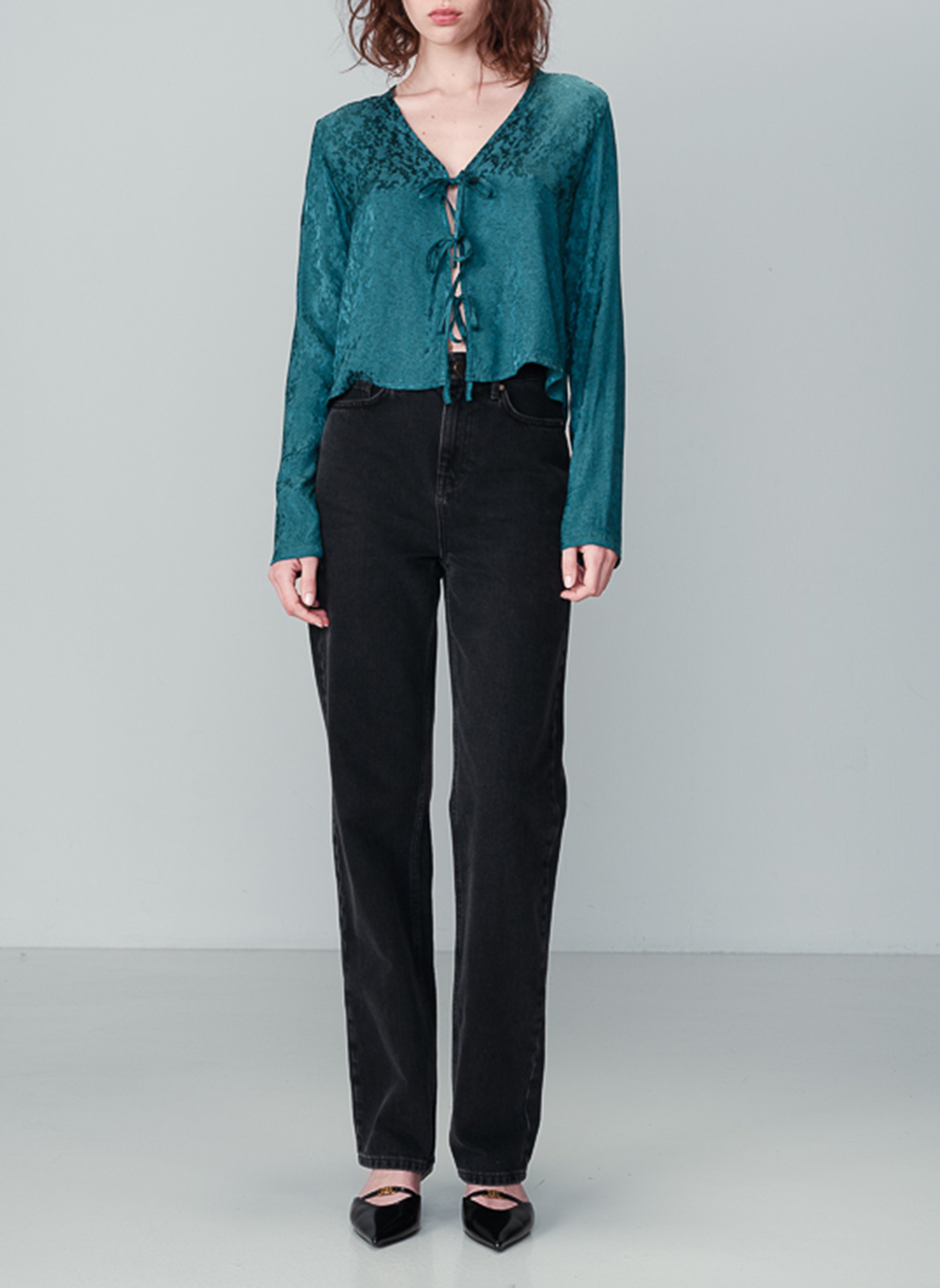 Jacquard V-neck top GRACE ET MILA Green