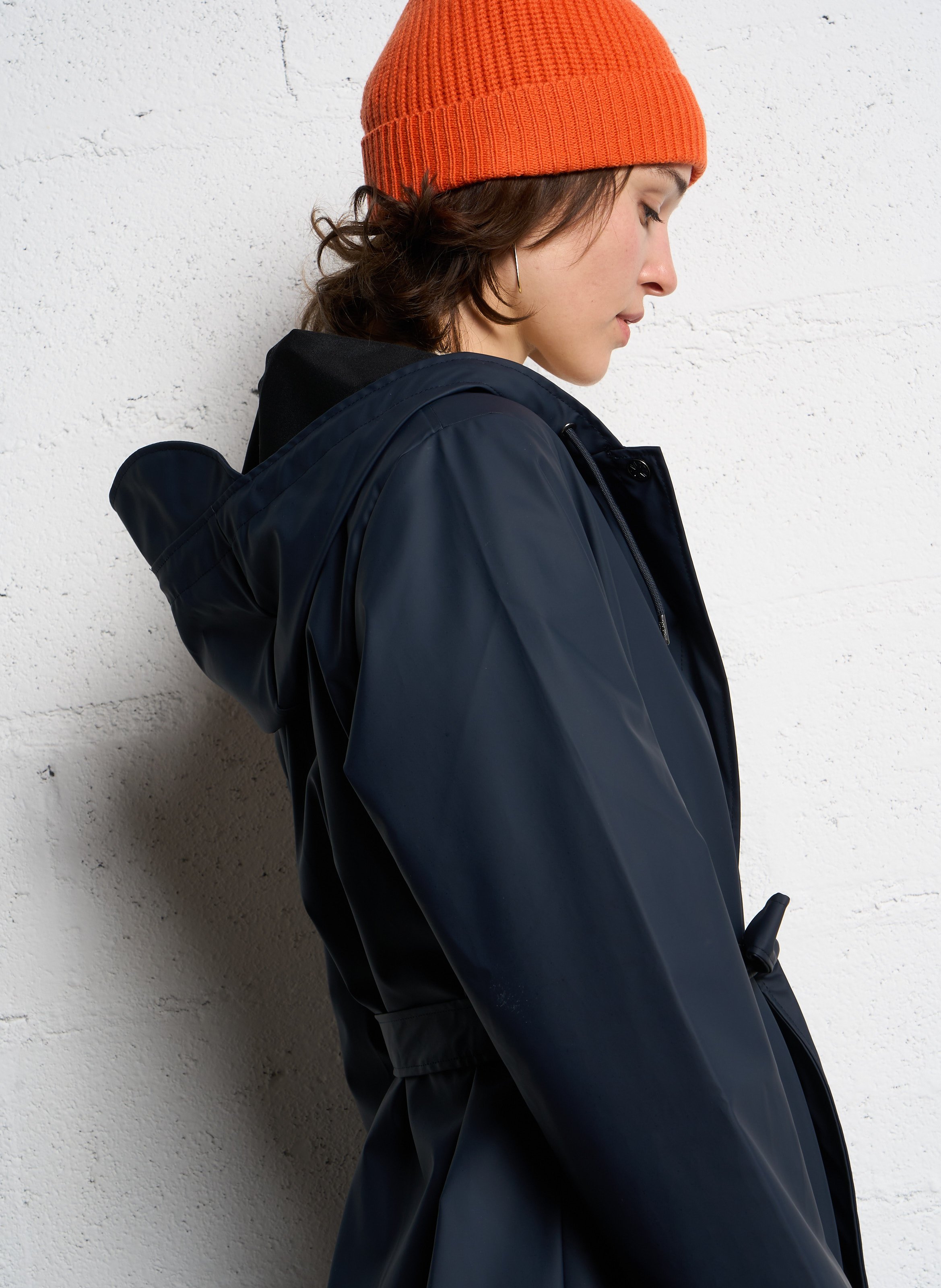 Imperméable droit col rond Bleu