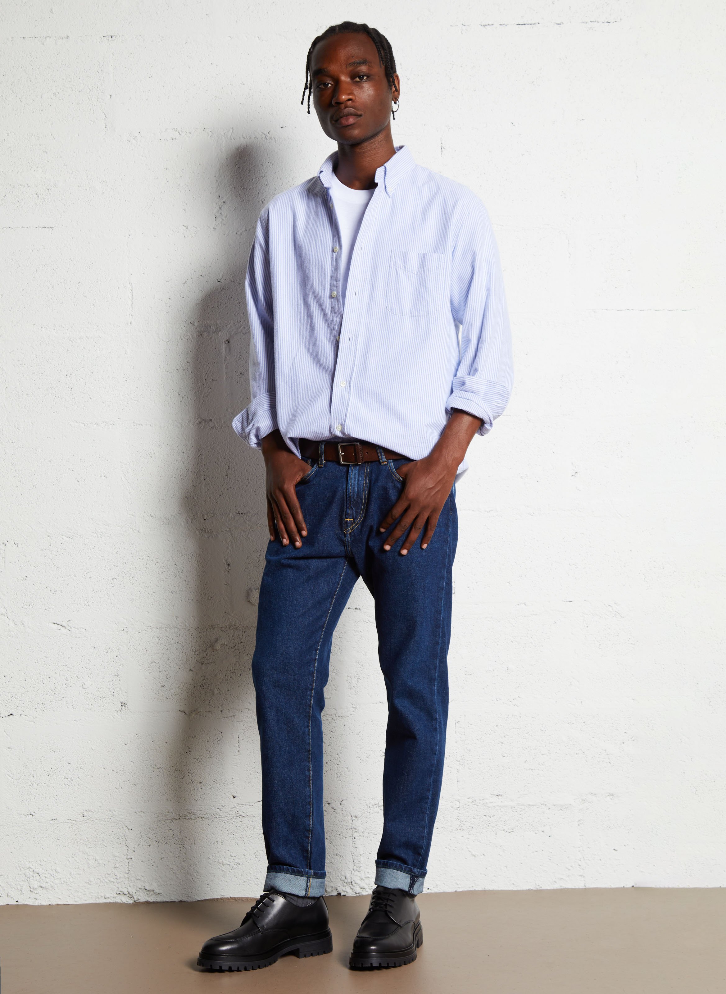 Chemise col classique manches contrastantes en coton HARTFORD Blue