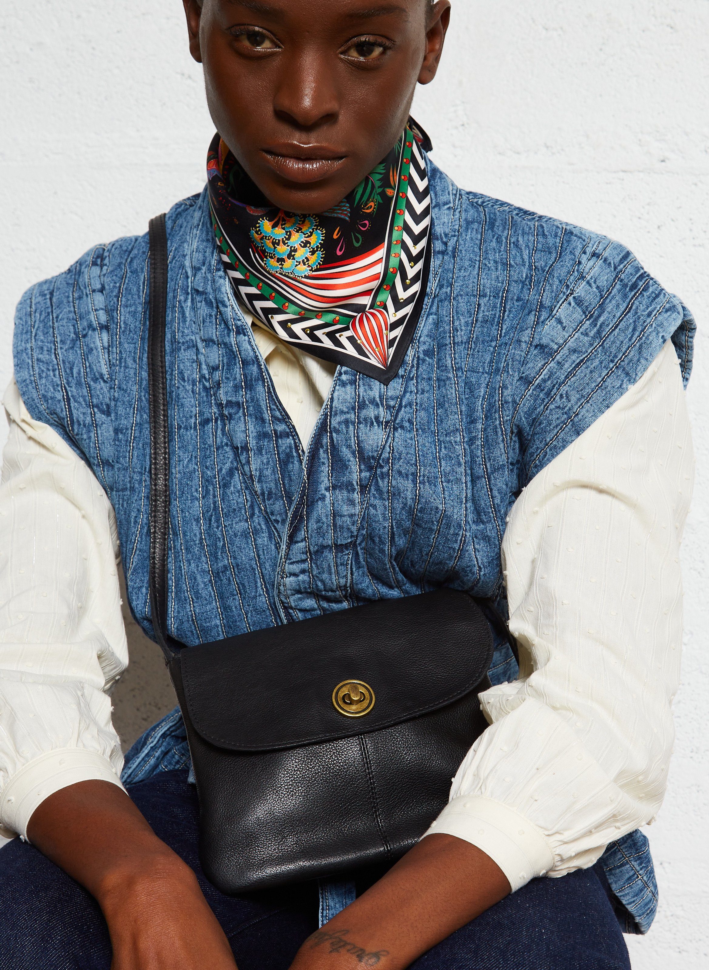 Men?s leather shoulder bag PIECES Black