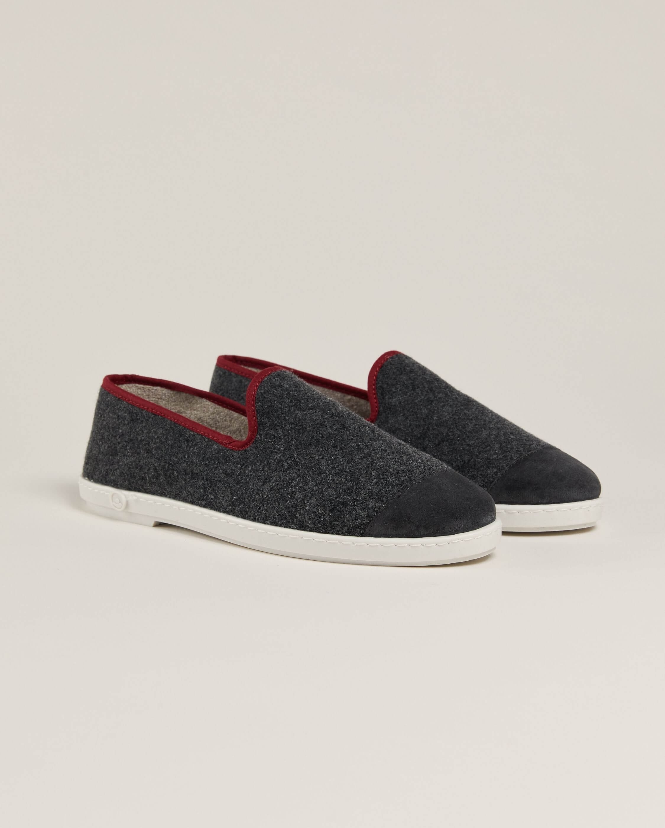 Men's wool slipper, gray burgundy ANGARDE Grey