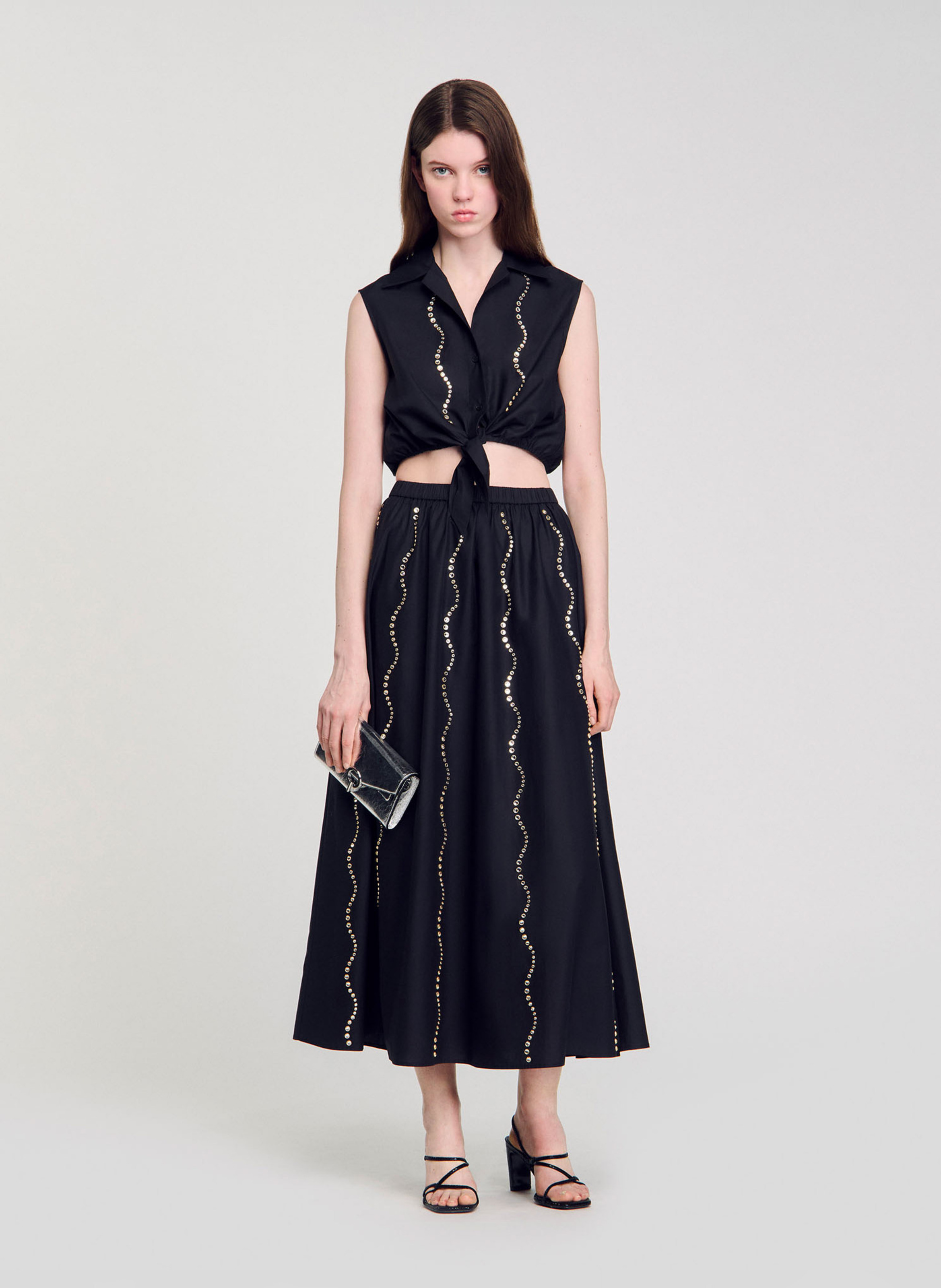 Leather shoulder bag SANDRO Silver