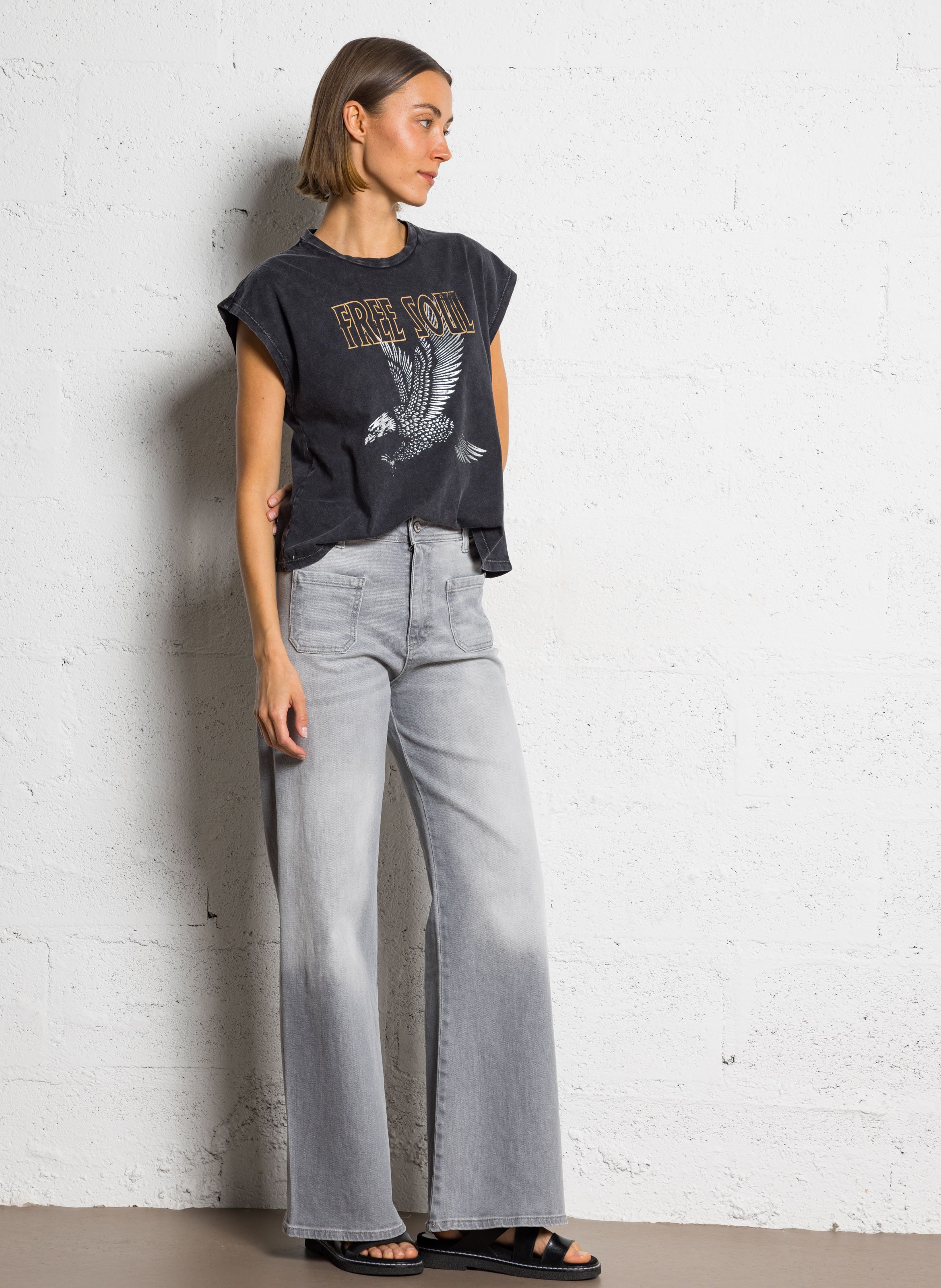 Cotton blend palazzo jeans PLEASE Grey
