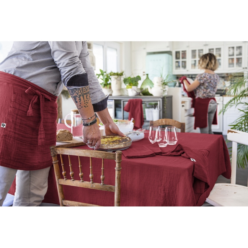 Cotton gauze tablecloth L'EFFET PAPILLON Red