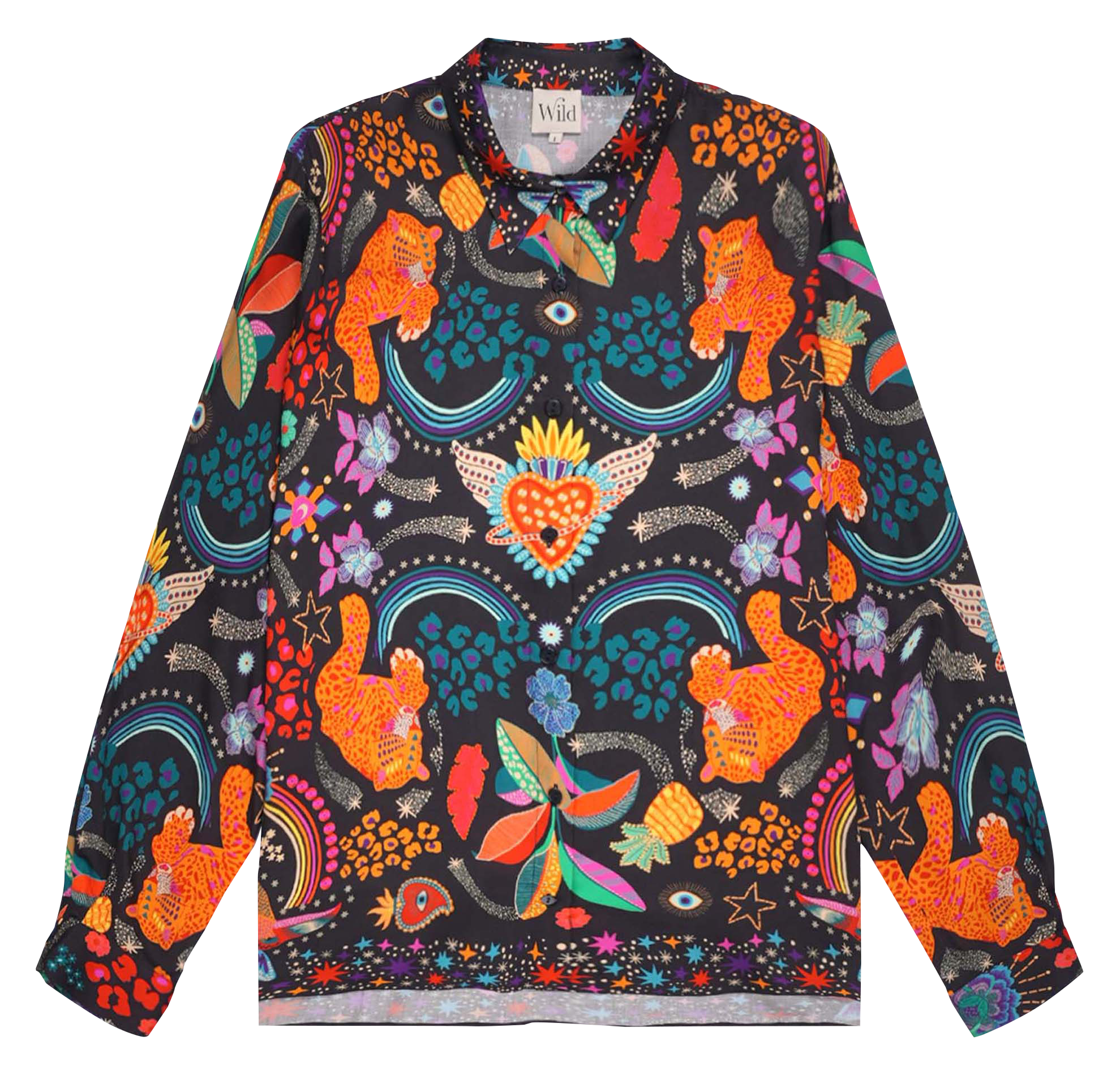 Gerade geschnittenes Hemd mit klassischem Kragen und Print Schwarz