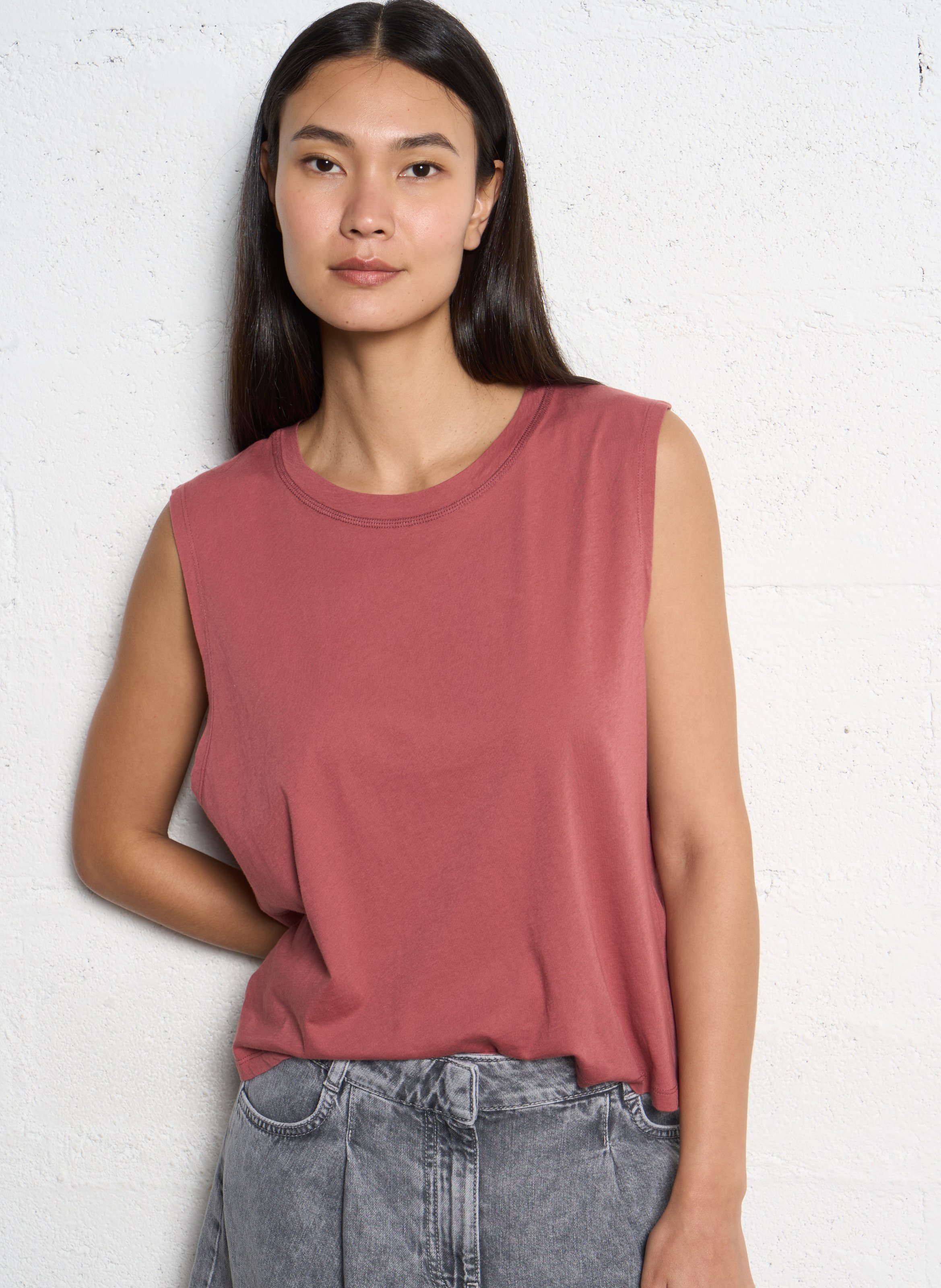 Tee-shirt sans manches en coton BA&SH Rose