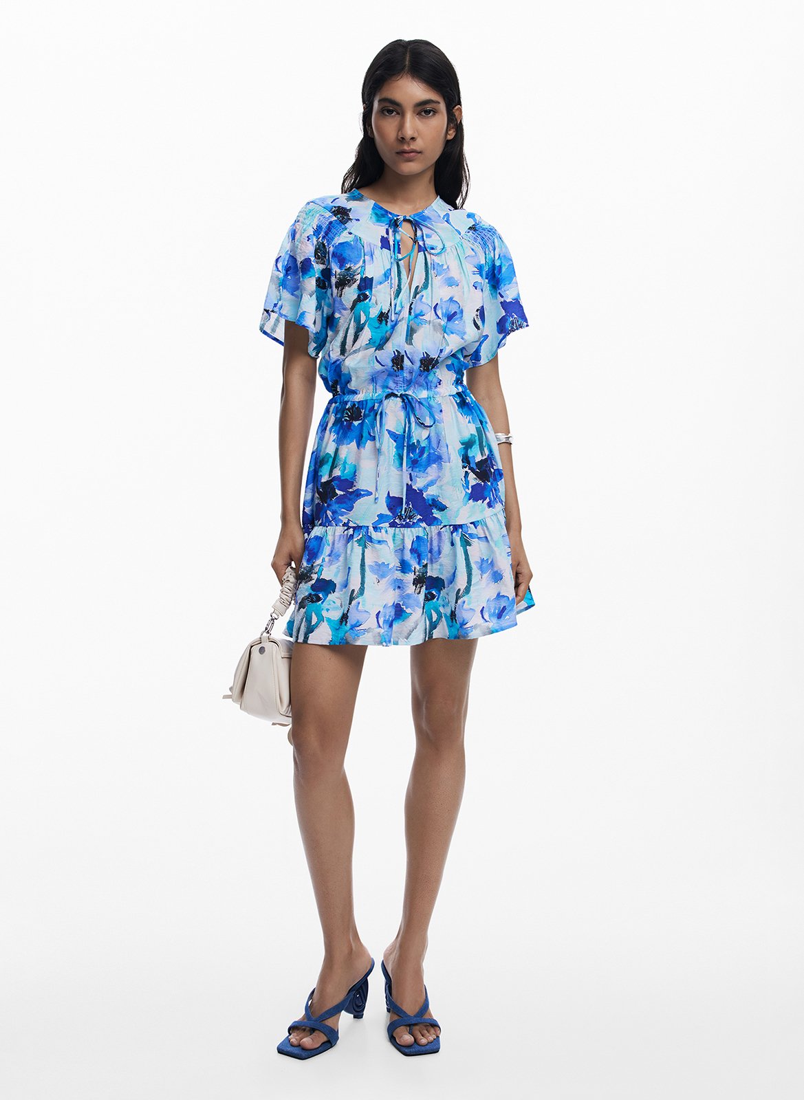 Robe courte col rond à imprimé floral  DESIGUAL Multicolore