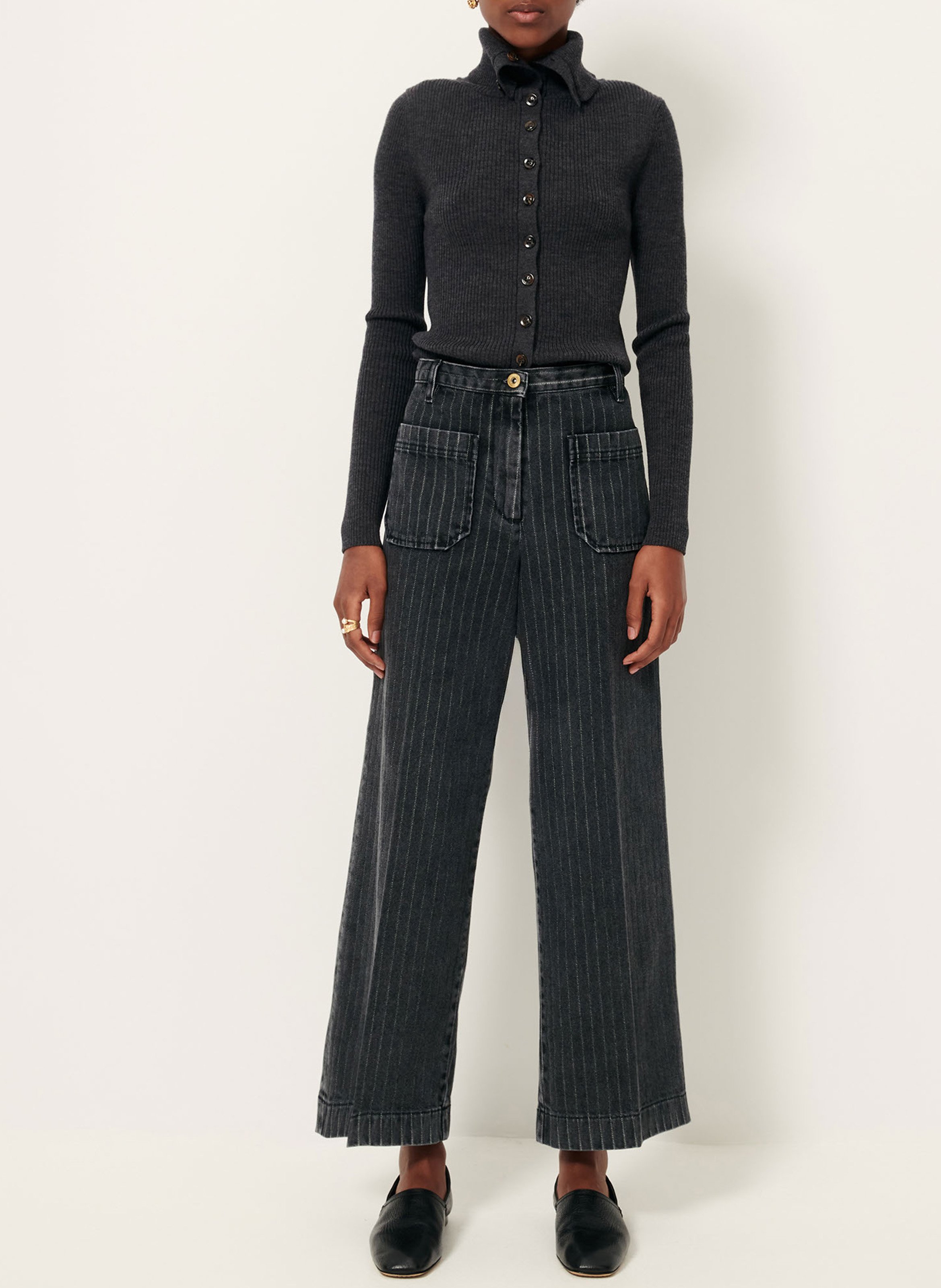 Getailleerd vest met opstaande kraag van geribbelde merinowol SESSUN Grijs