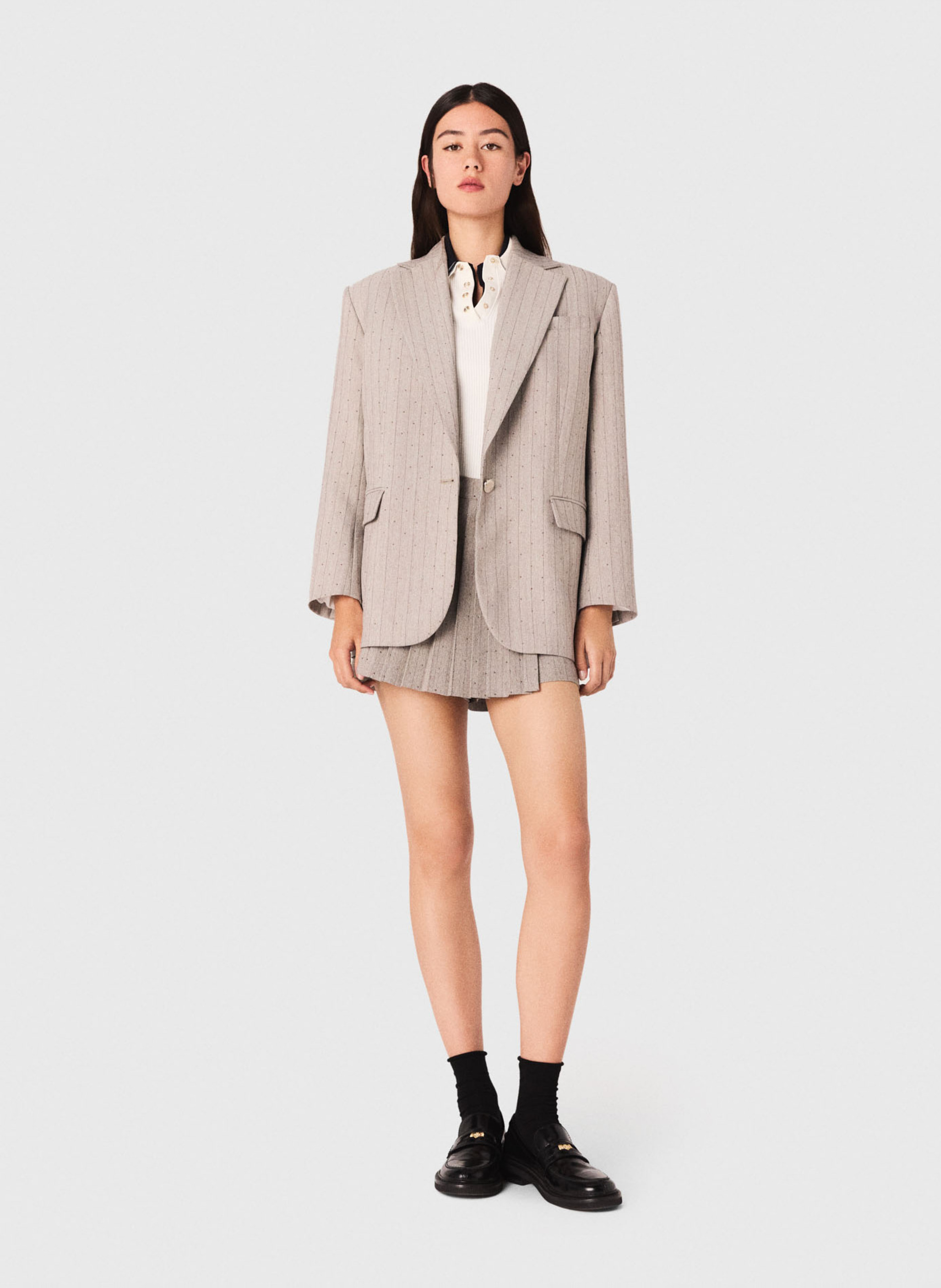 Veste de costume à rayures strassées MAJE Gris