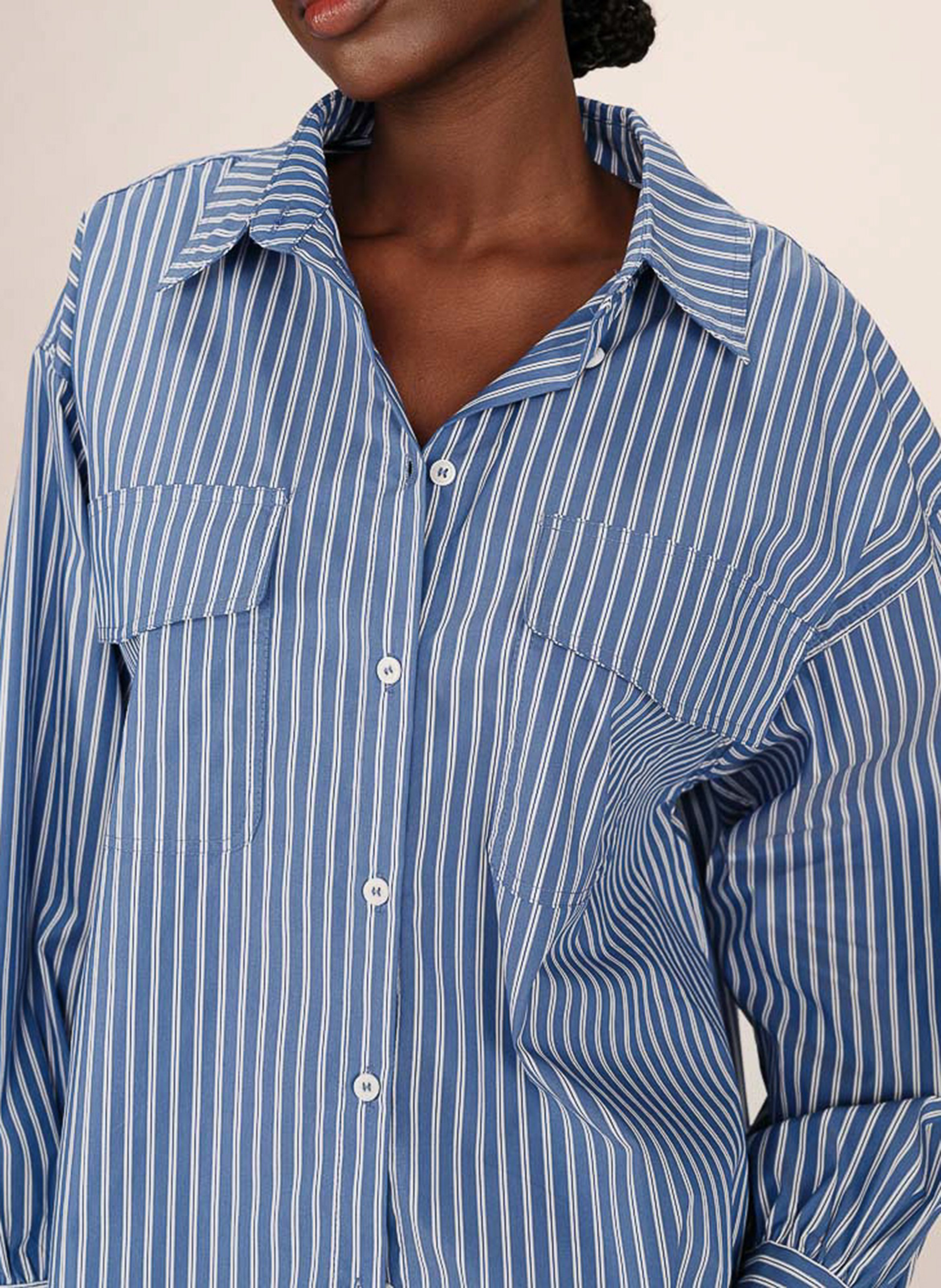 Cotton and linen shirt with classic collar GRACE ET MILA Blue