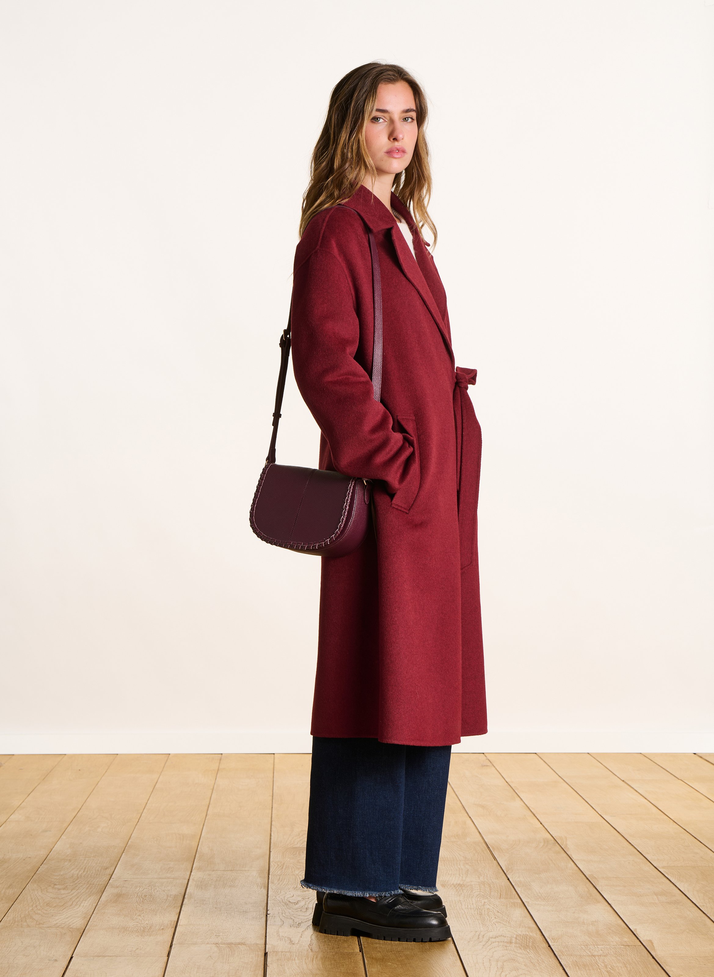 Manteau long col tailleur en laine recyclée mélangée LA FEE MARABOUTEE Marron