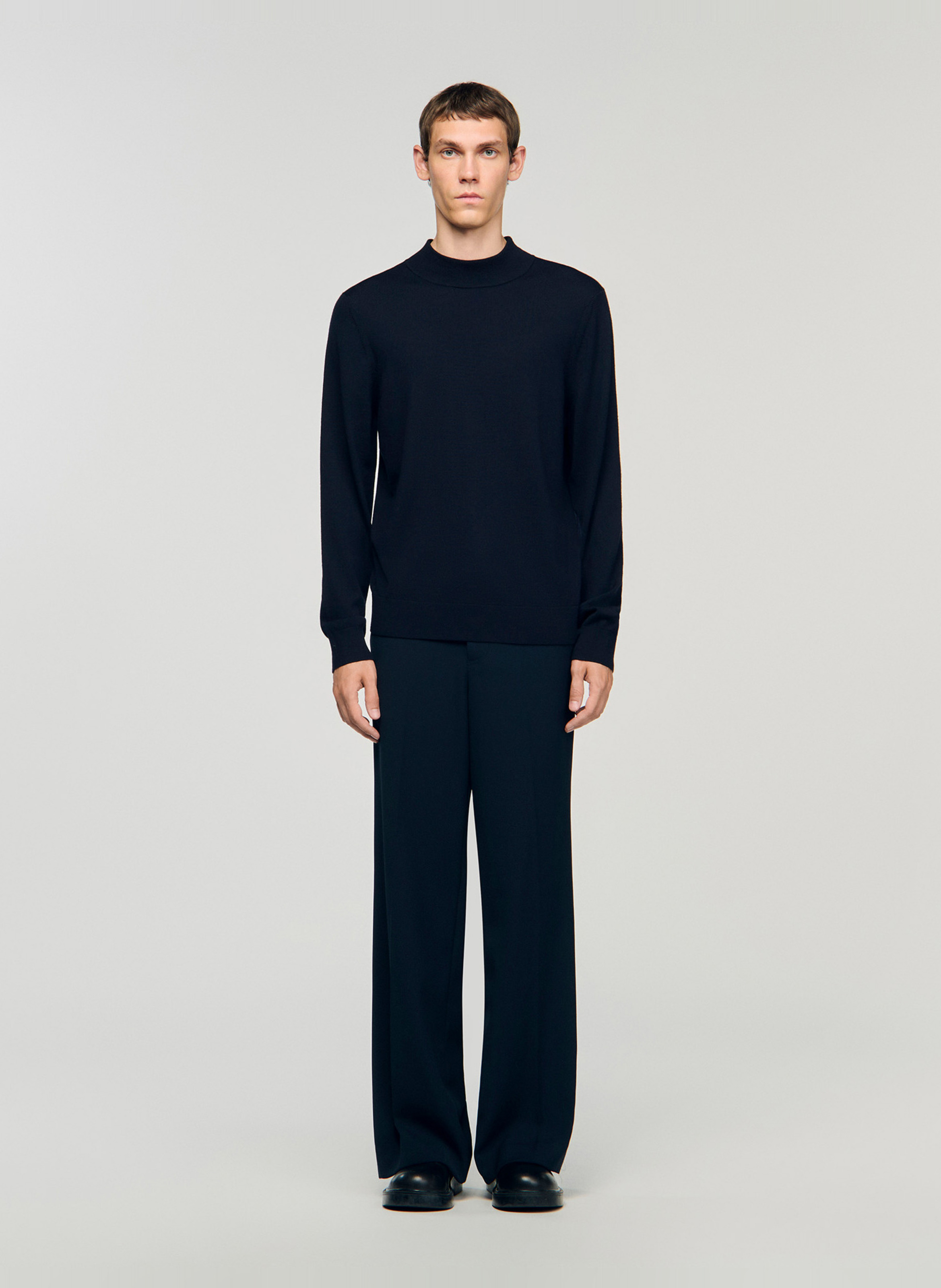 Rechte pullover met lange mouwen in effen wol. SANDRO Blauw