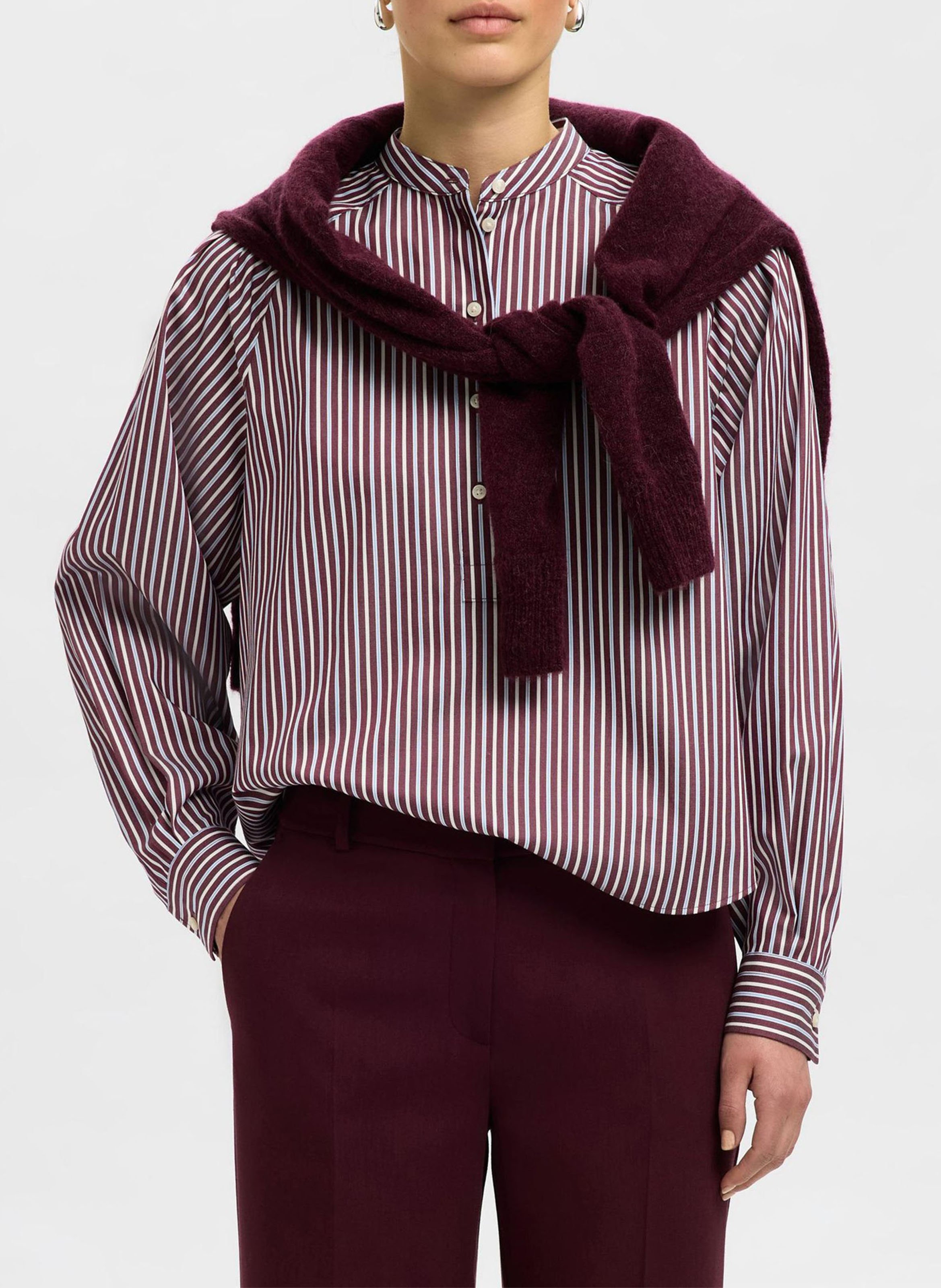 Blouse col mao en coton bio SELECTED Prune